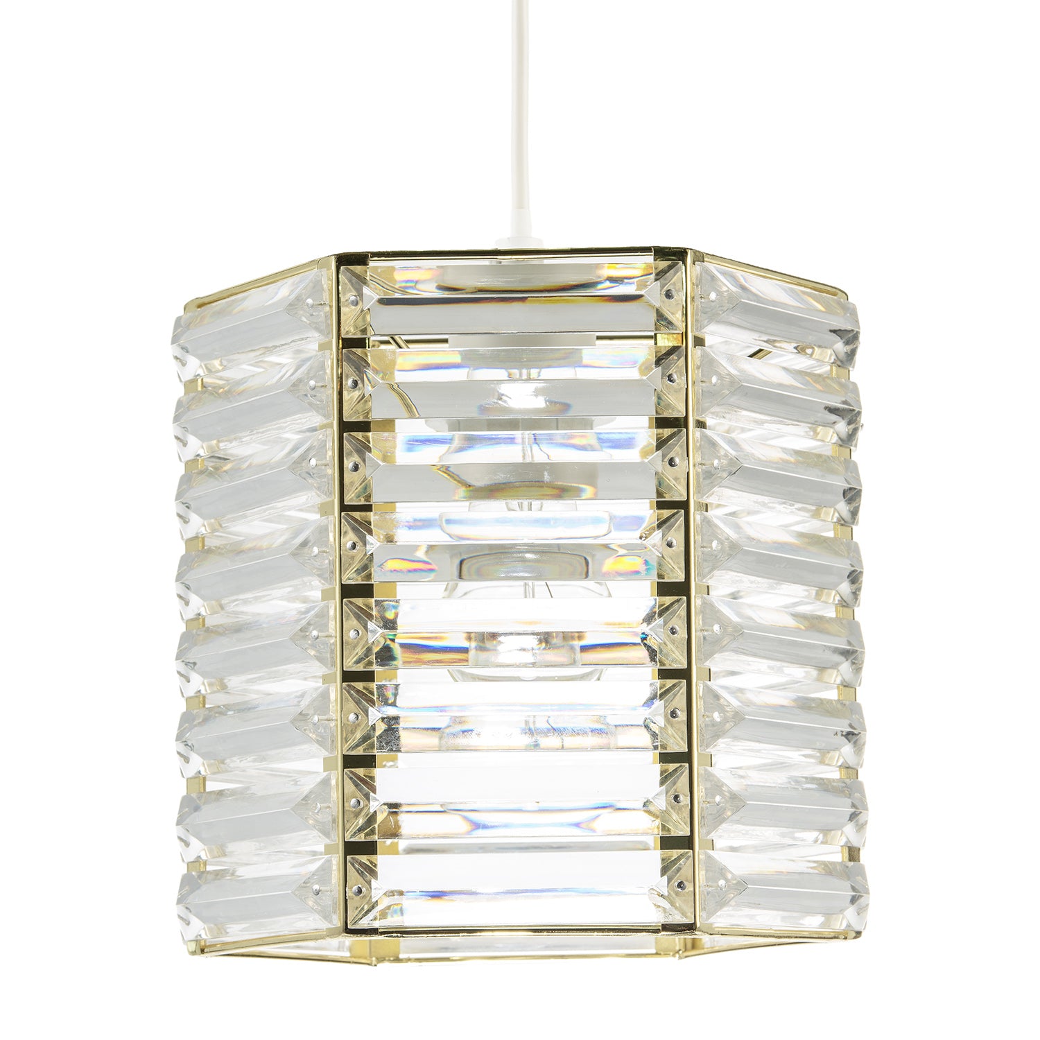 Modern Hexagonal Polished Gold Pendant Shade with Clear Acrylic Rods Image 1
