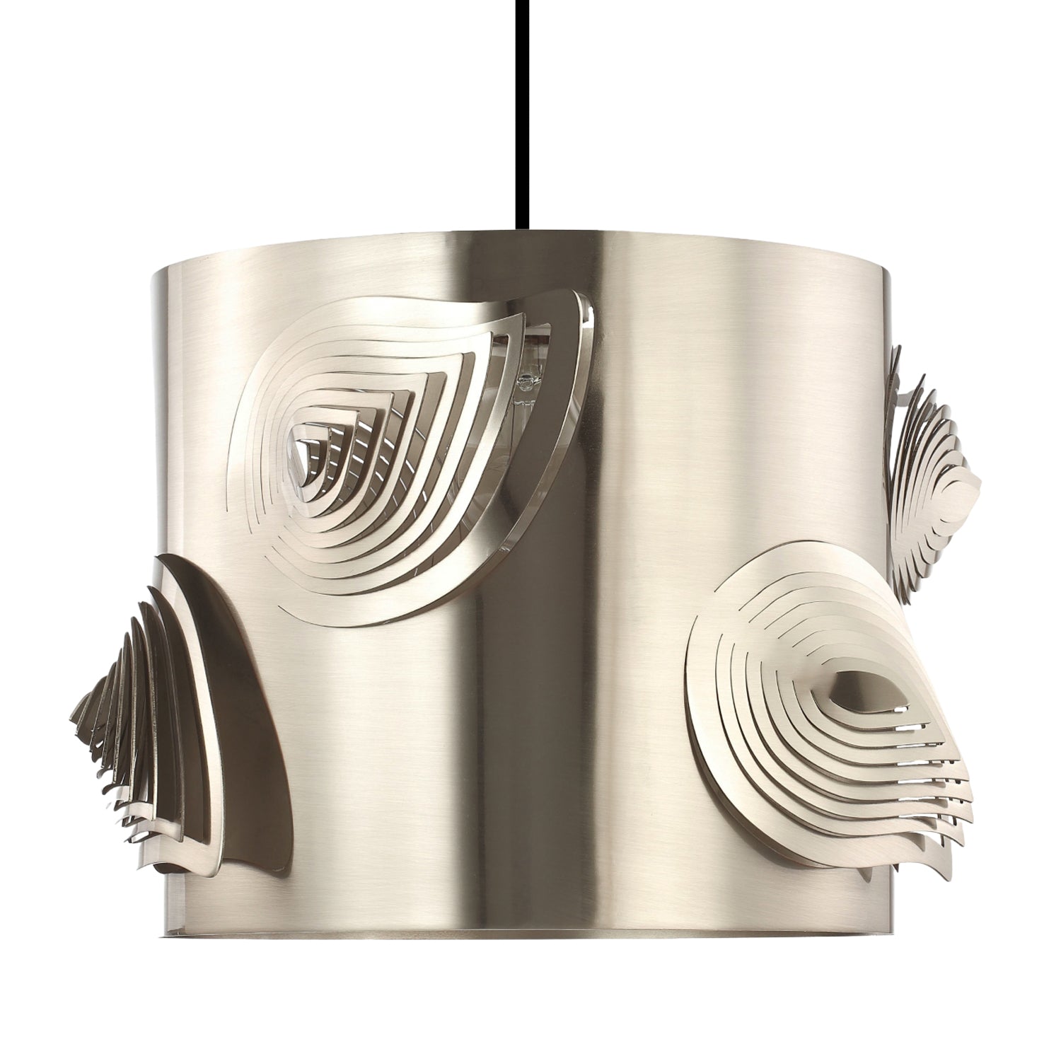 Satin Nickel Solid Metal Easy Fit Lamp Shade with Laser Cut Leaves Image 3