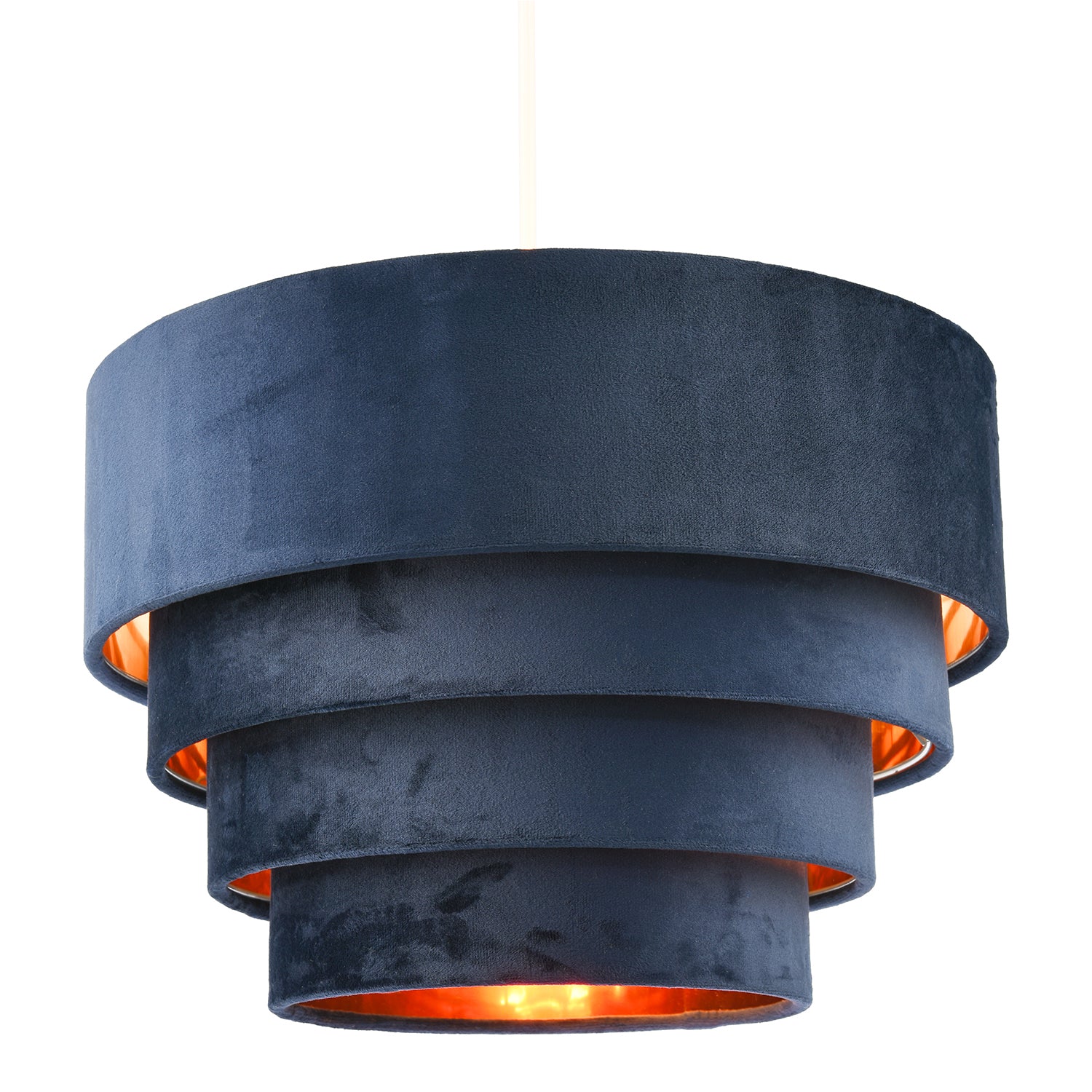 Sleek Four Tier Pendant Shade in Navy Blue Velvet with Copper Inner Image 2