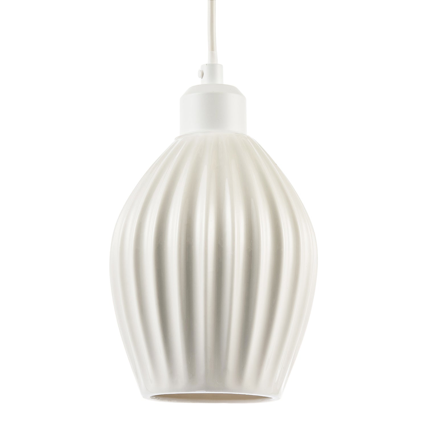 Curvy White Gloss Ceramic Pendant Lamp Shade with Line Rippled Body Image 1