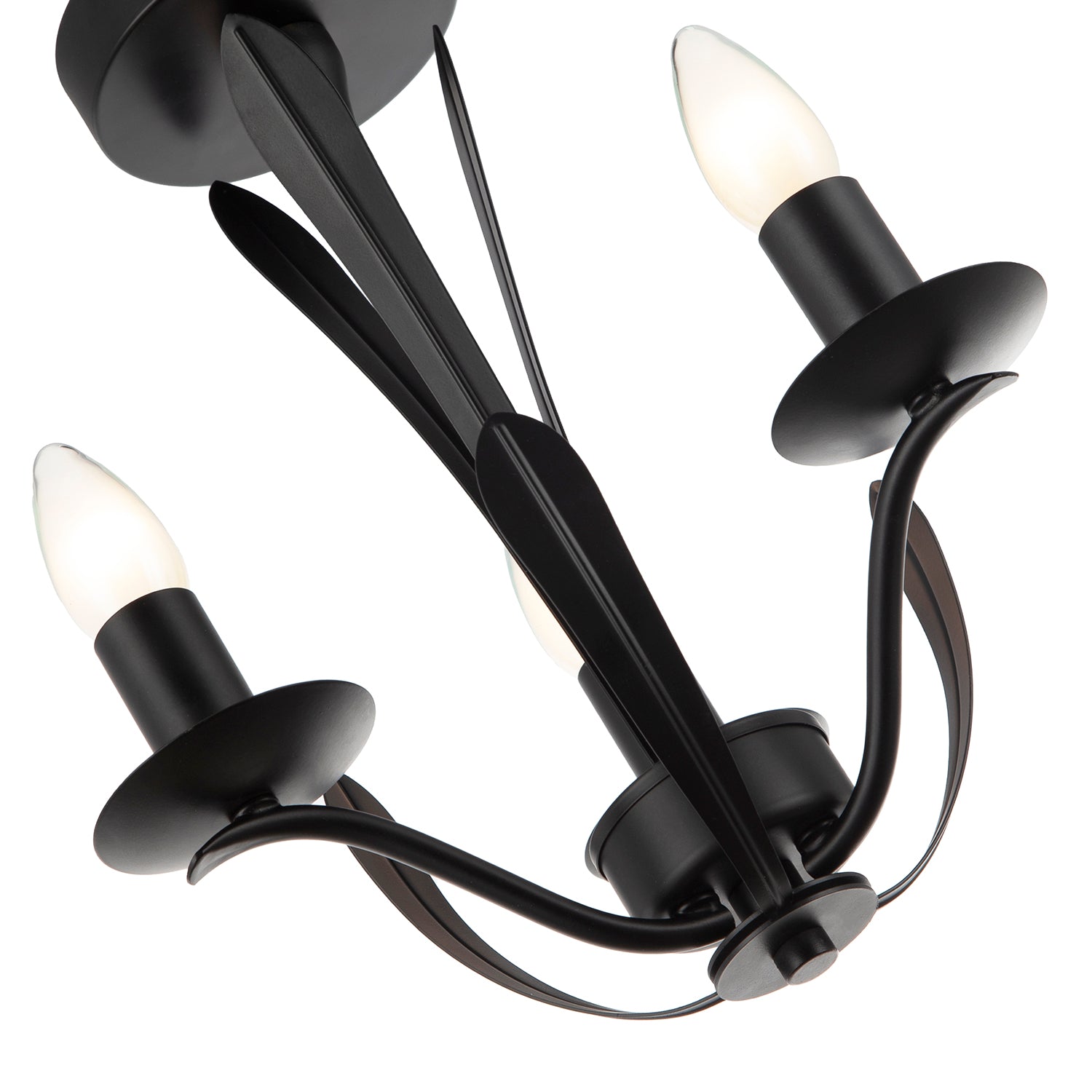 Traditional 3-Arm Ceiling Light in Matte Black with Metal Leaves Image 4