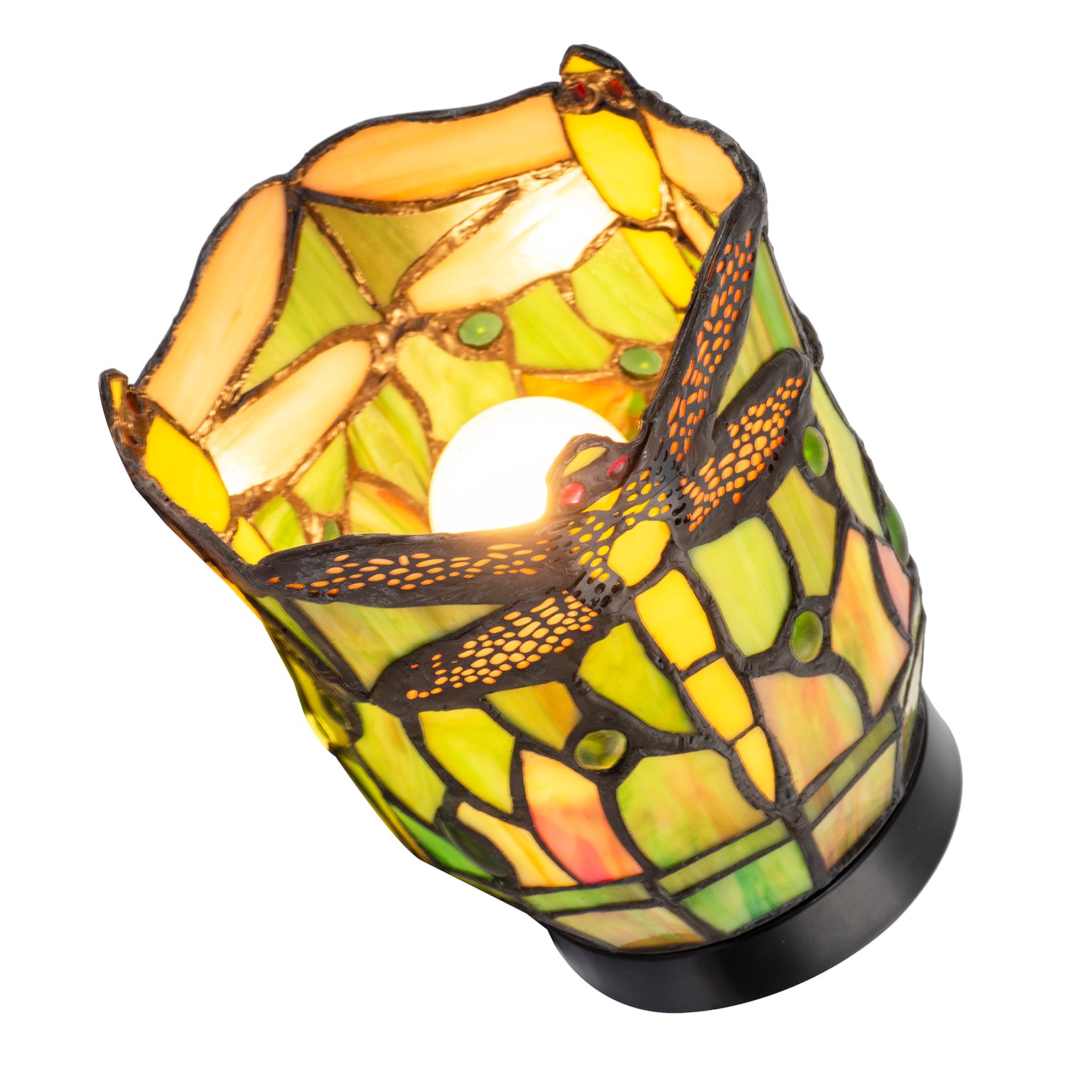 Classic Dragonfly Tiffany Uplighter Lamp in Green and Toned Amber Image 8