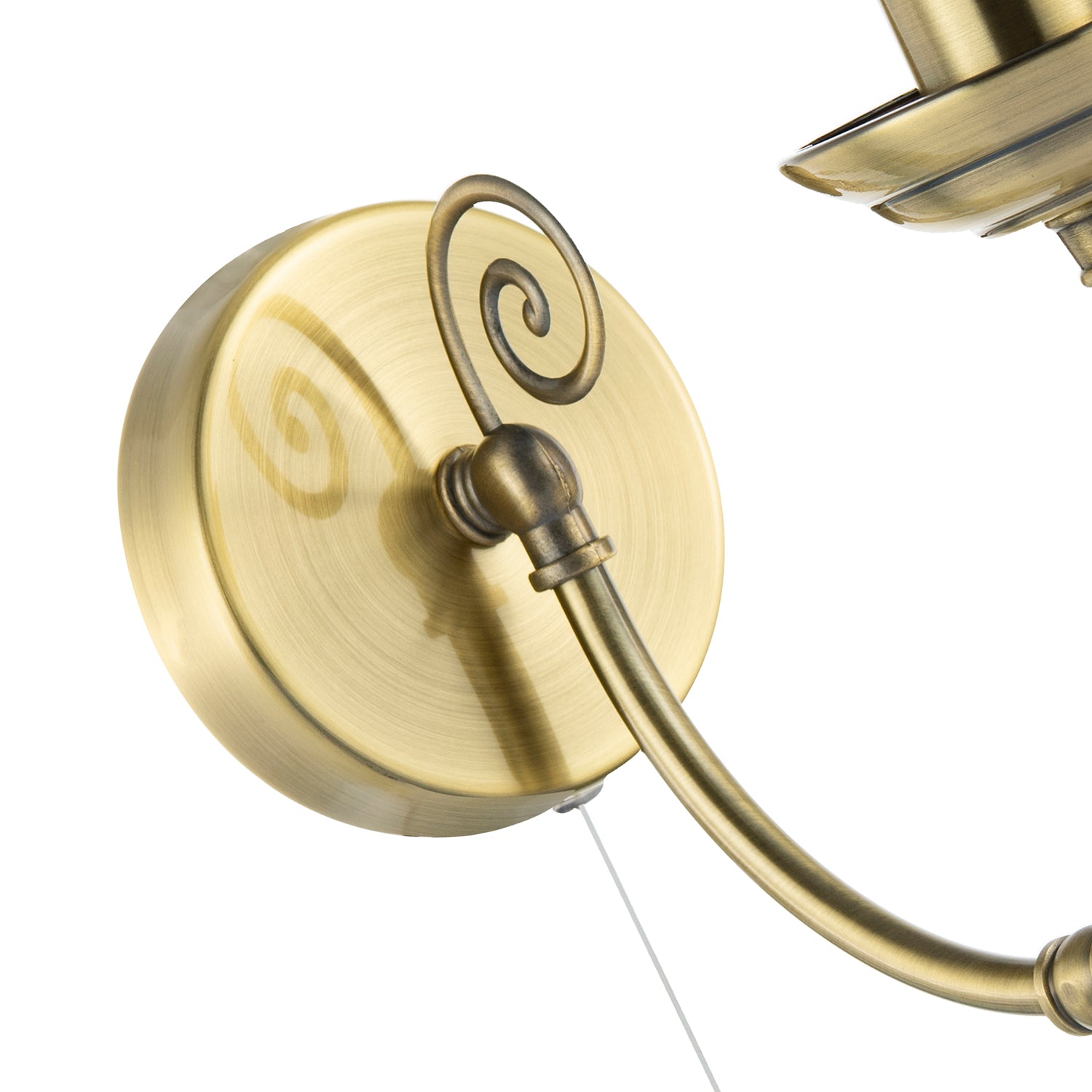 Traditional Classic Antique Brass Wall Light with Spiral Finial and Looping Arm Image 5
