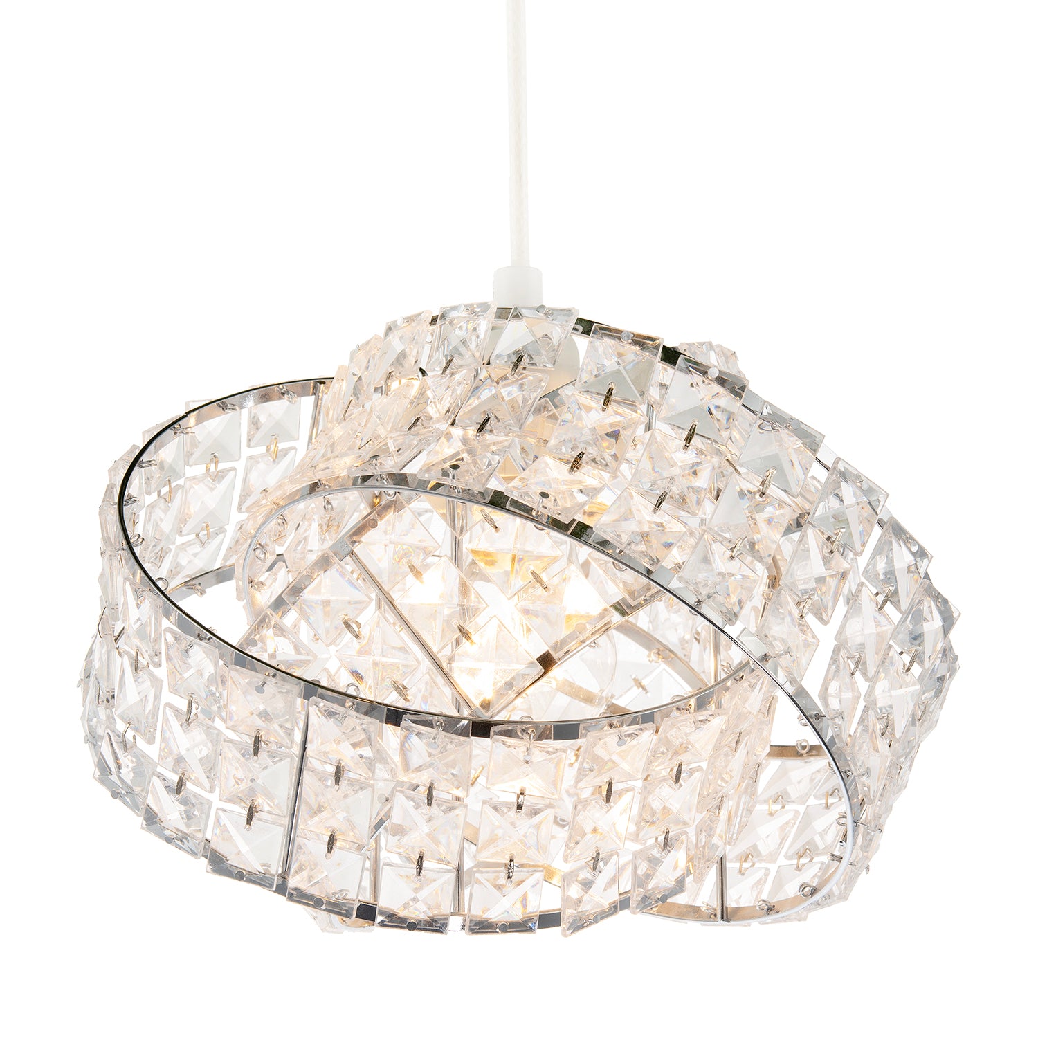 Designer Chrome Plated Triple Ring Pendant Shade with Square Beads Image 2