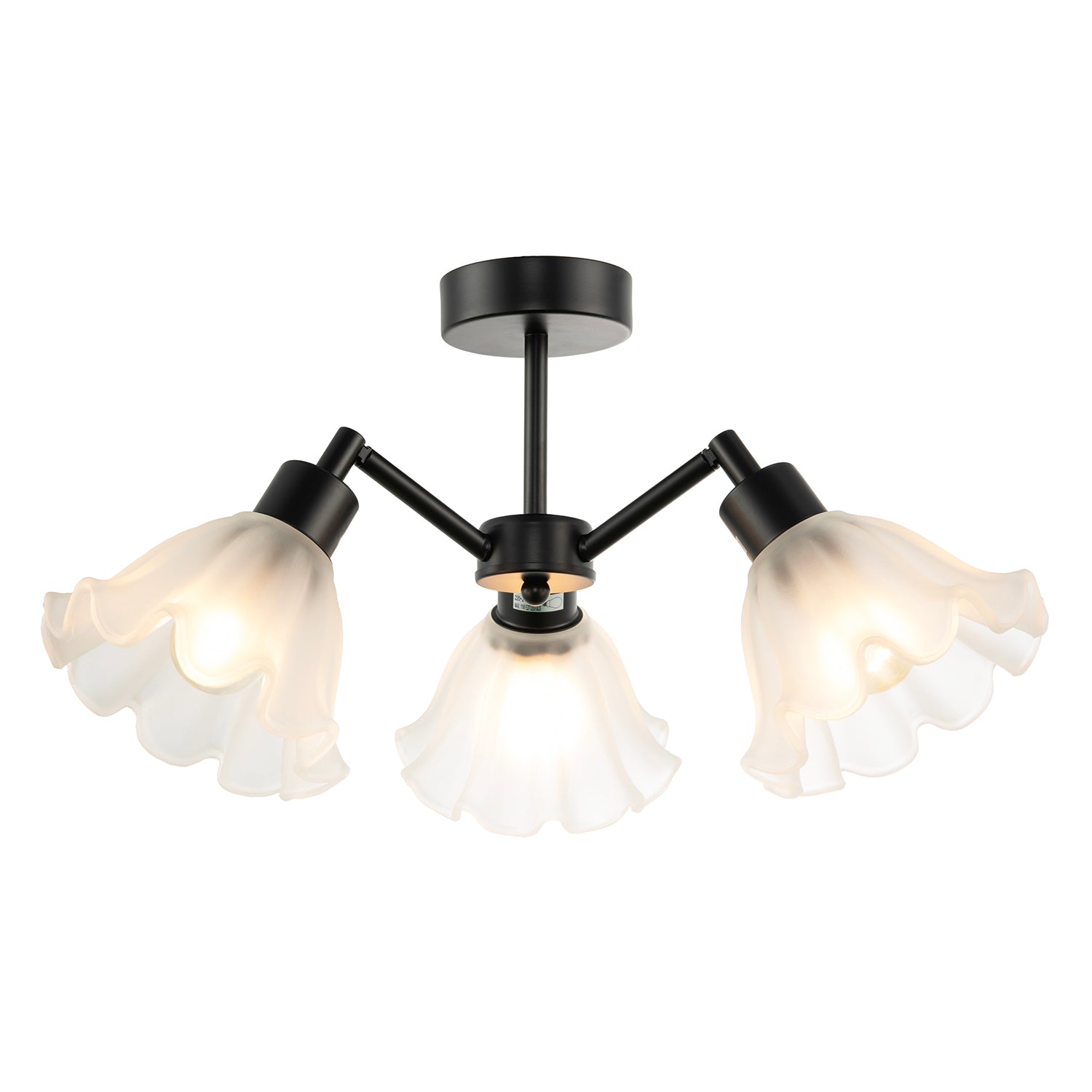 Traditional Black Ceiling Light with Frosted Scallop Glass Shades Image 2