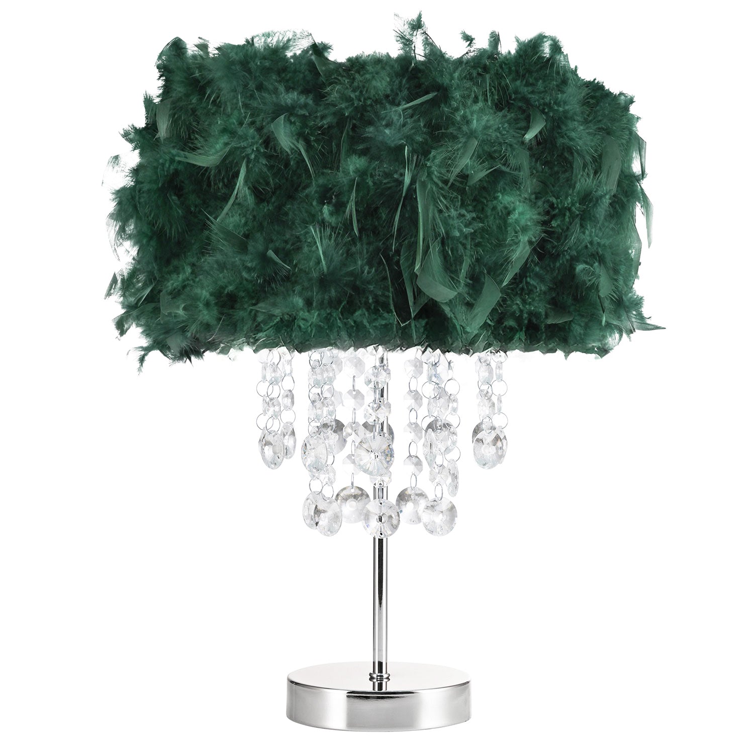 Chandelier Style Forest Green Feather Table Lamp with Waterfall Drops Image 1