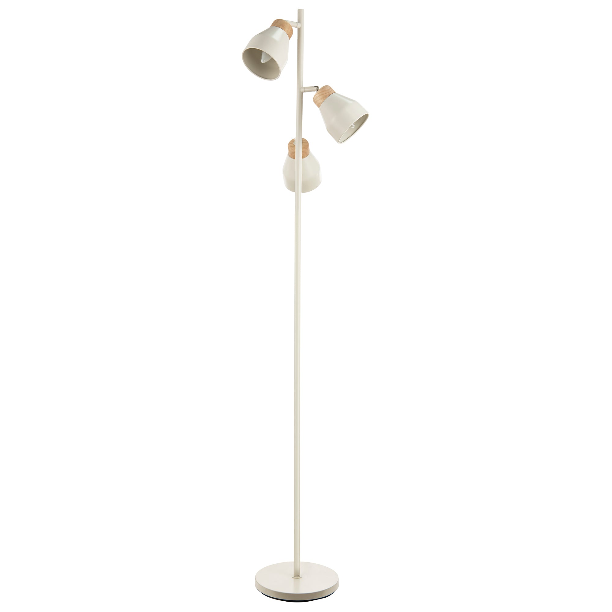 Muted Dove Grey Scandinavian Triple Spot Floor Lamp with Wooden Trim Image 1