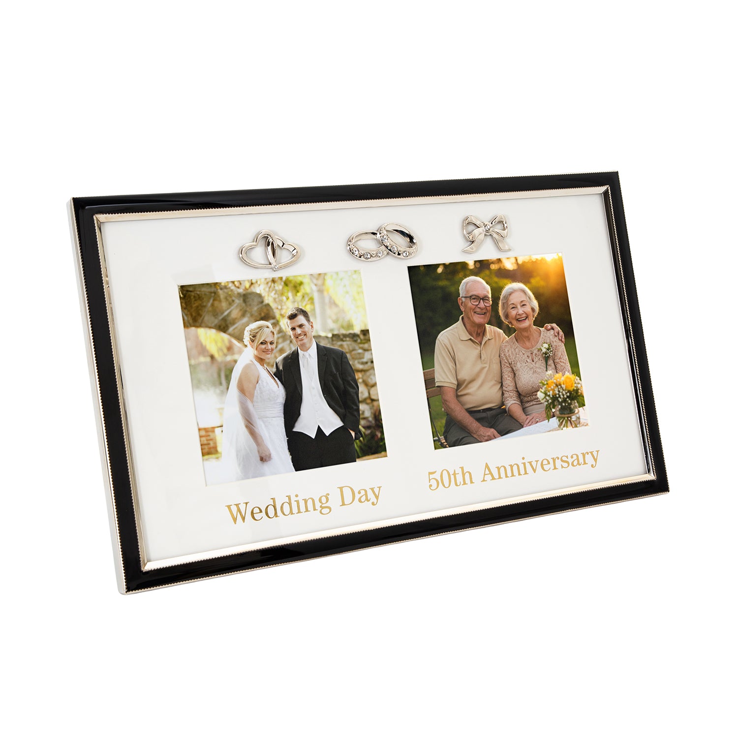 50th Anniversary and Wedding Day Picture Frame in Silver and Black with Icons Image 1