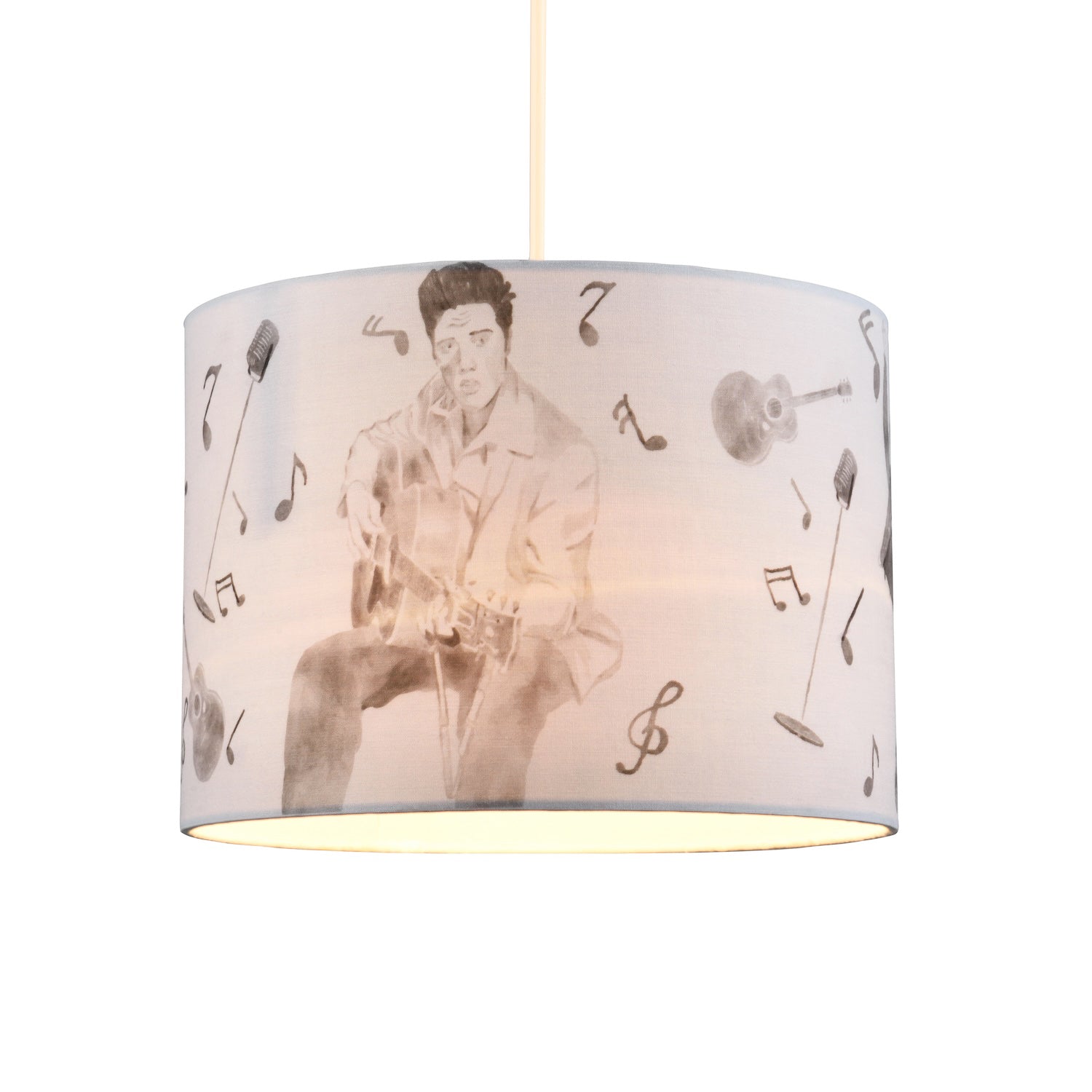 Elvis Presley Themed Linen Lampshade with Famous Poses and Guitars Musical Notes Image 2
