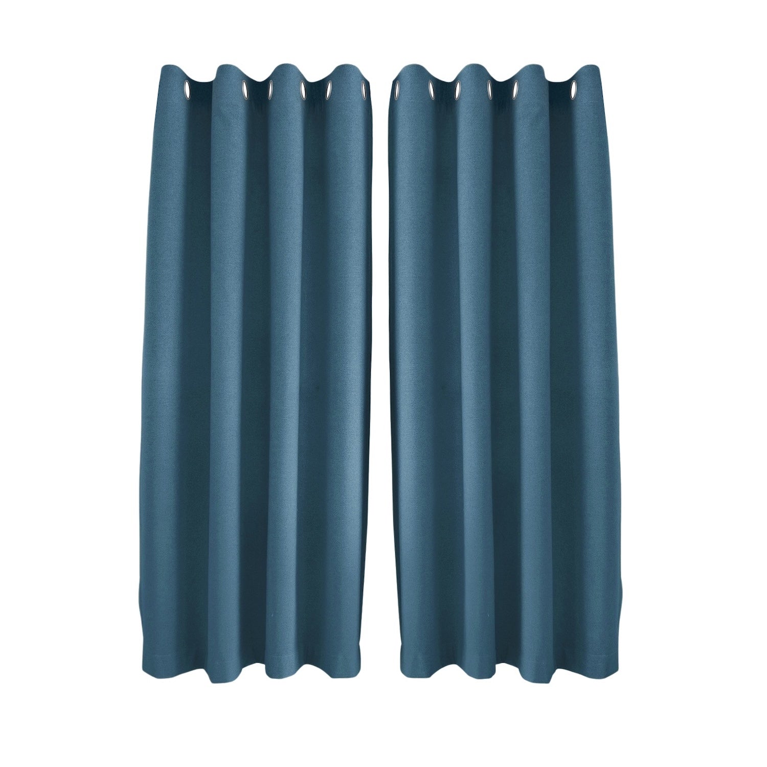 Sea Blue Linen Blackout Eyelet Curtains - 46x54 Inch Drop - 2 Panel Image 1