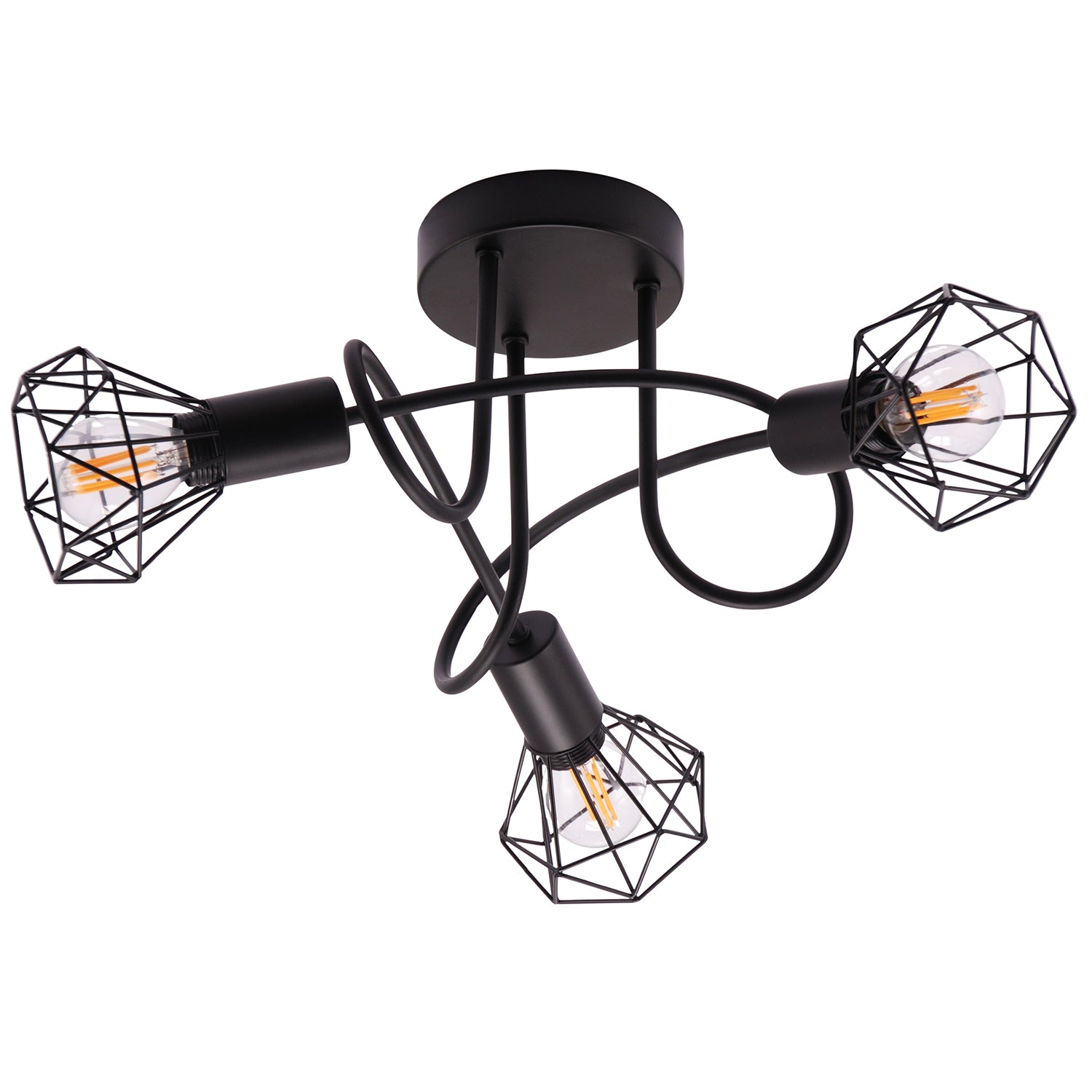 Modern Matte Sand Black Ceiling Light Fitting with Twisting Arms and Cage Shades Image 1