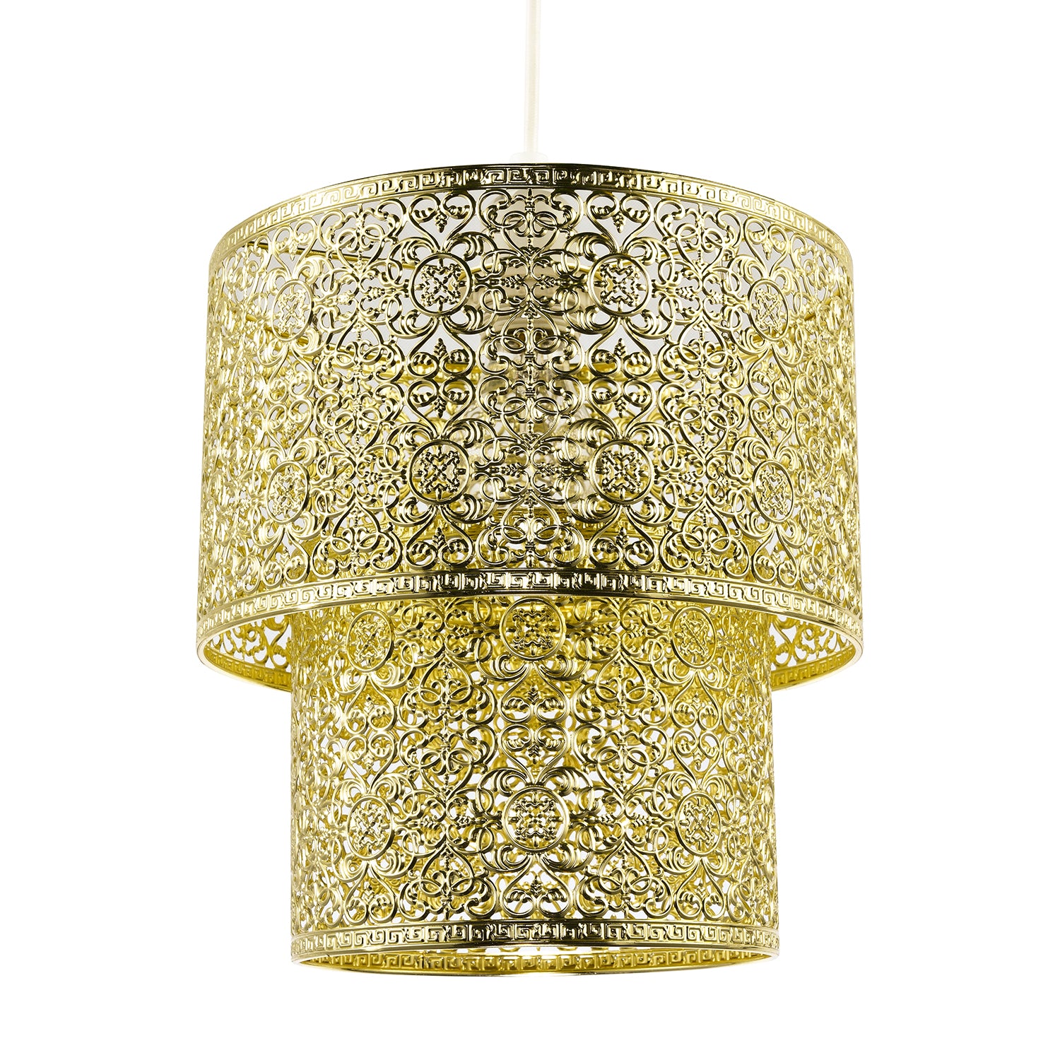 Moroccan Double Drum Tier East Fit Pendant Shade in Polished Gold Image 1