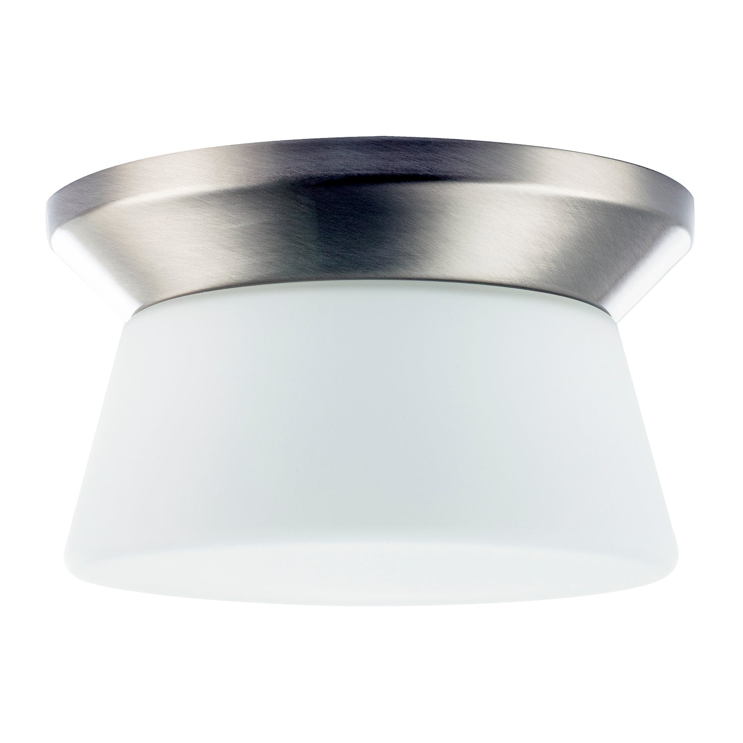 Modern Satin Nickel LED Bathroom Ceiling Light with Opal White Glass Image 1