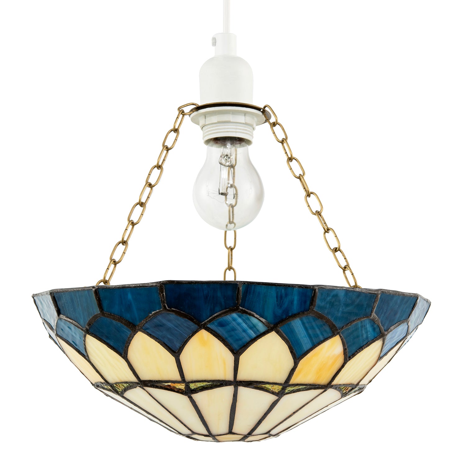 Midnight Blue Stained Glass Domed Tiffany Pendant Shade with Chains Image 1