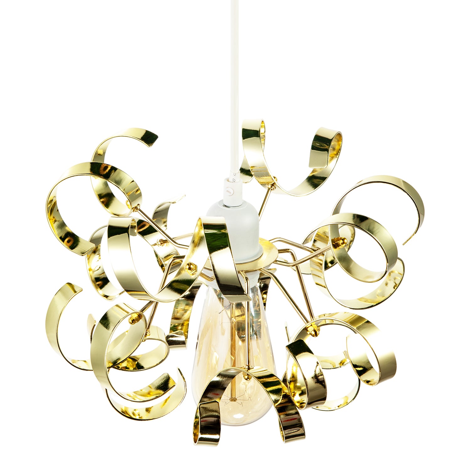 Polished Gold Metal Pendant Shade with Twisting and Curving Strips Image 3