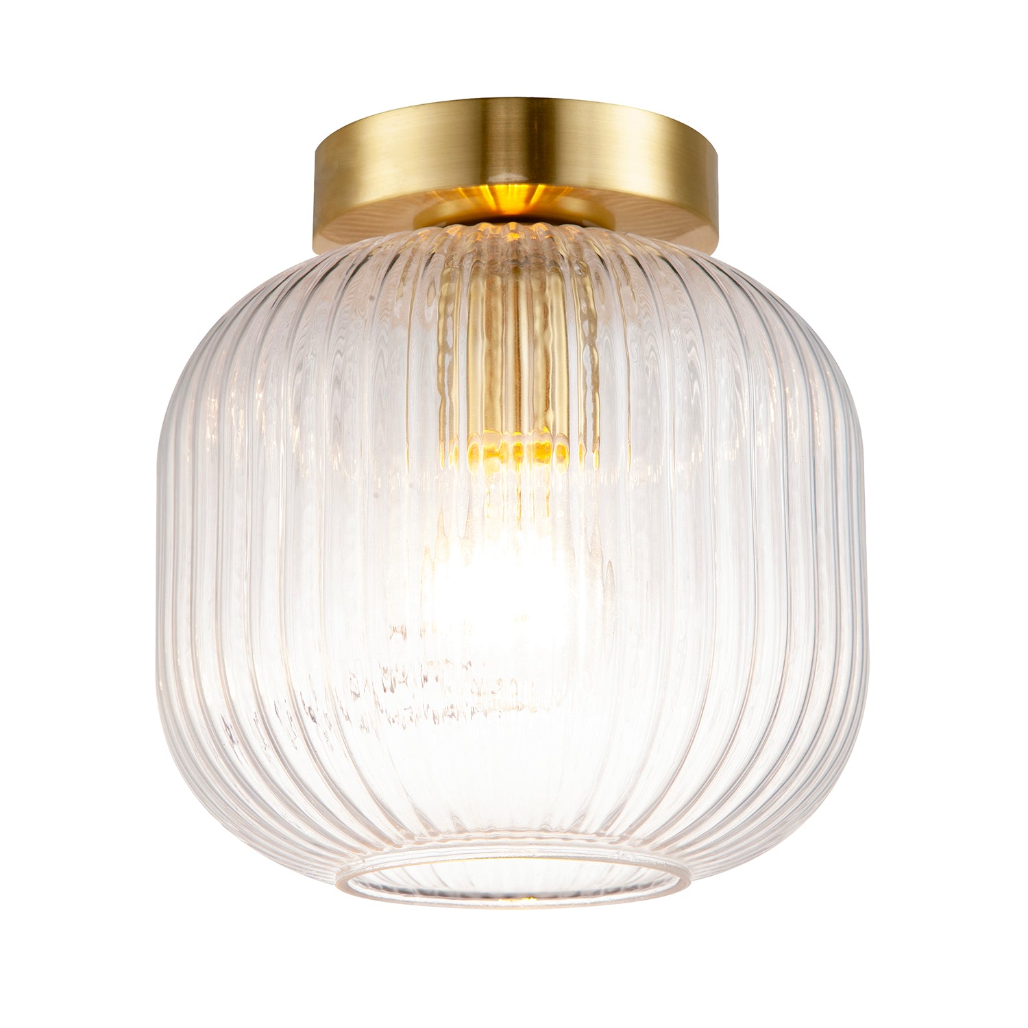 Contemporary Satin Gold Ceiling Light with Clear Ribbed Glass Shade Image 2