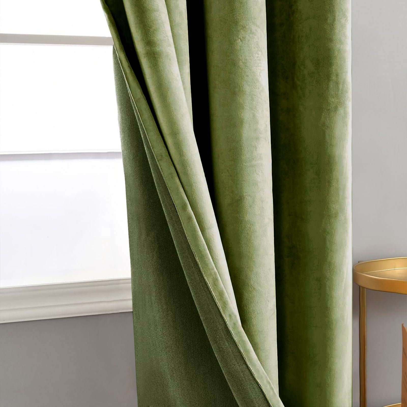 Olive Green Velvet Blackout Eyelet Curtains - 46x54 Inch Drop - Pair Image 2