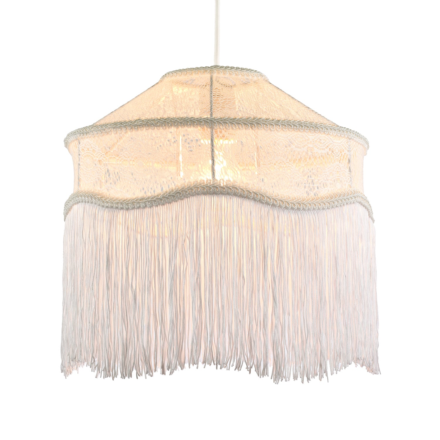 Chic White Lace Fabric Victorian Style Pendant Light Shade with Trims Image 1