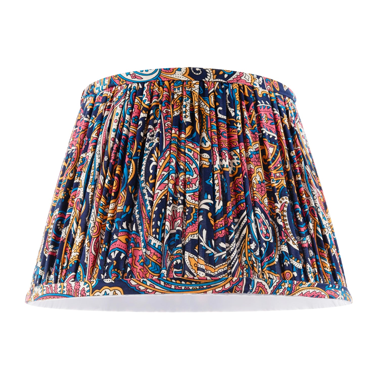 Colourful Pleated Cotton Fabric Lamp Shade with Ornate Floral Design Image 1