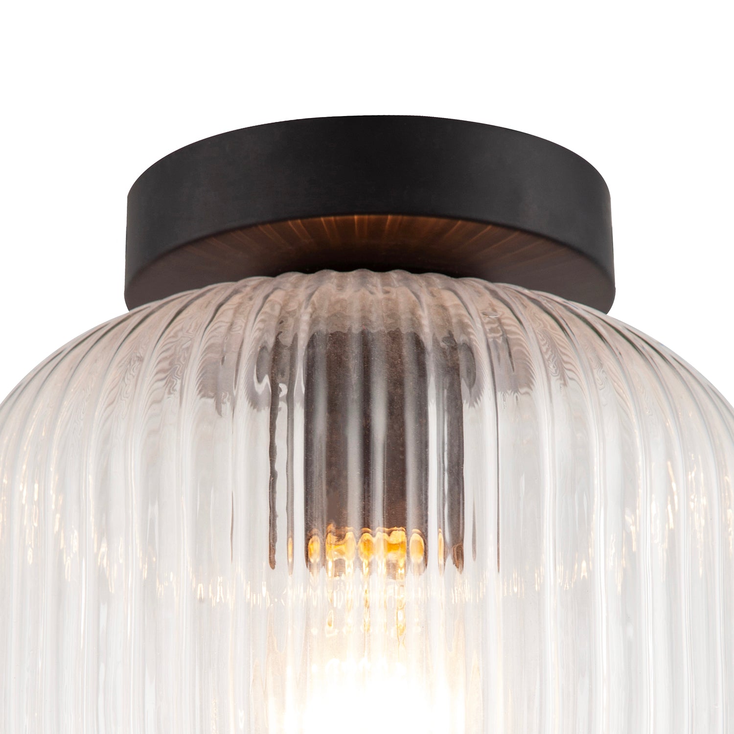Contemporary Matte Black Ceiling Light with Clear Ribbed Glass Shade Image 4