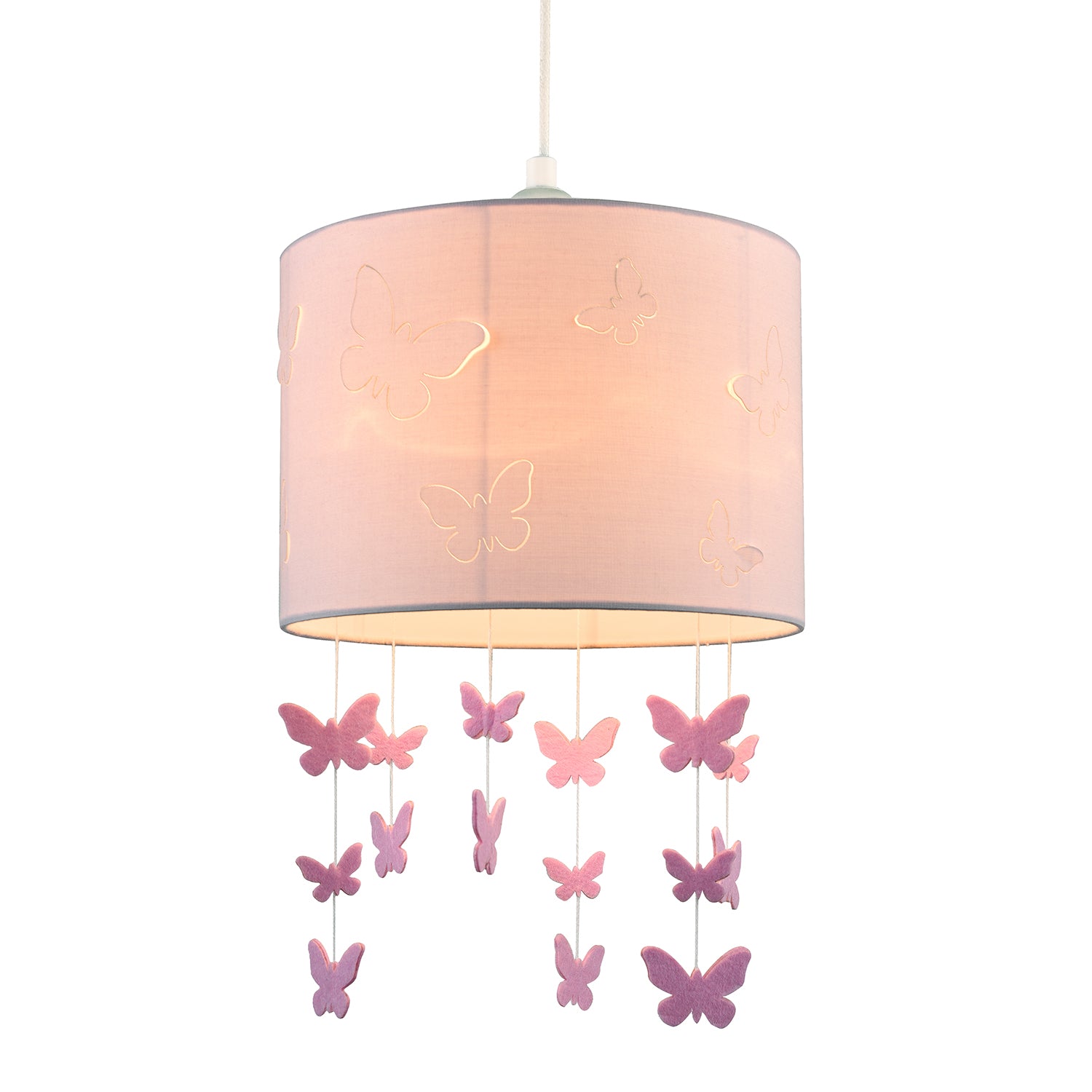 Soft Pink Cotton Fabric Childrens Pendant Shade with Butterfly Decor Image 2