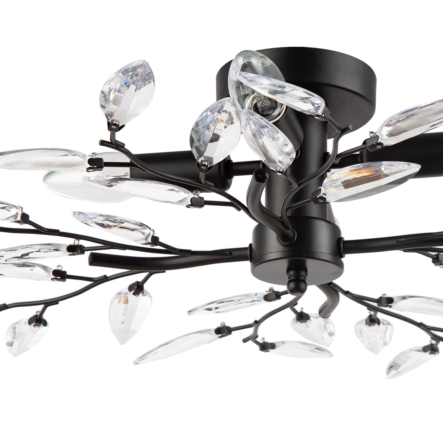 Modern Matte Black Branch Themed Ceiling Light Fitting with Clear Acrylic Leaves Image 5