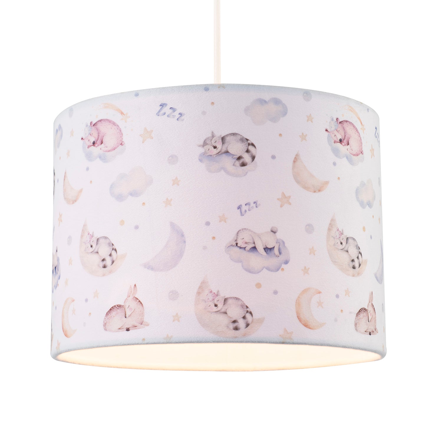 Fun and Cosy Baby Velvet Lamp Shade with Stars Clouds and Animals Image 2