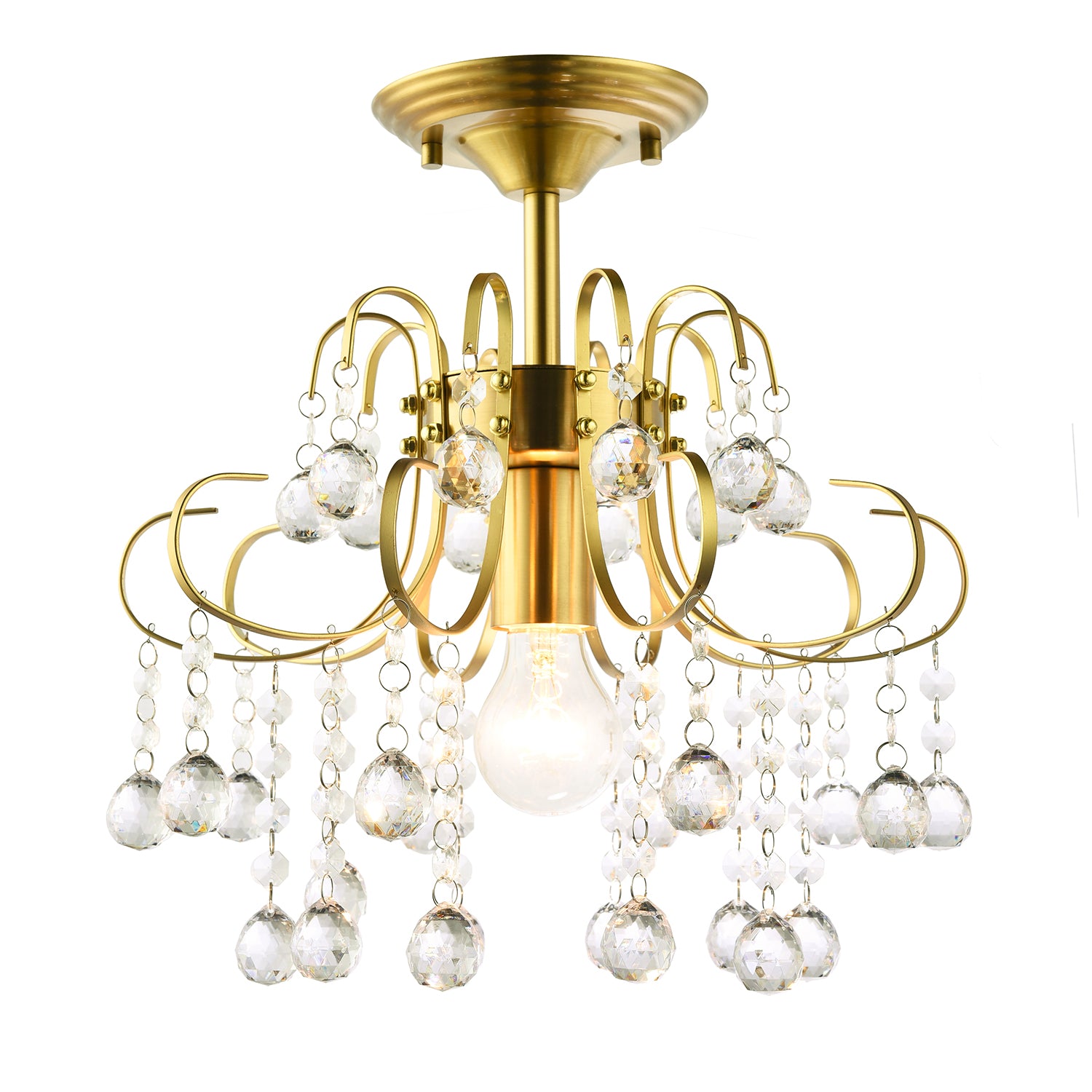 Waterfall Satin Gold Ceiling Light Fitting with Clear Acrylic Spheres Image 2