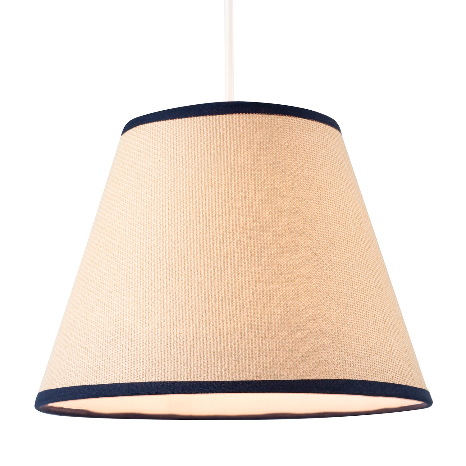 Traditional Rattan Tweed Lamp Shade with Navy Blue Cotton Fabric Trims Image 2