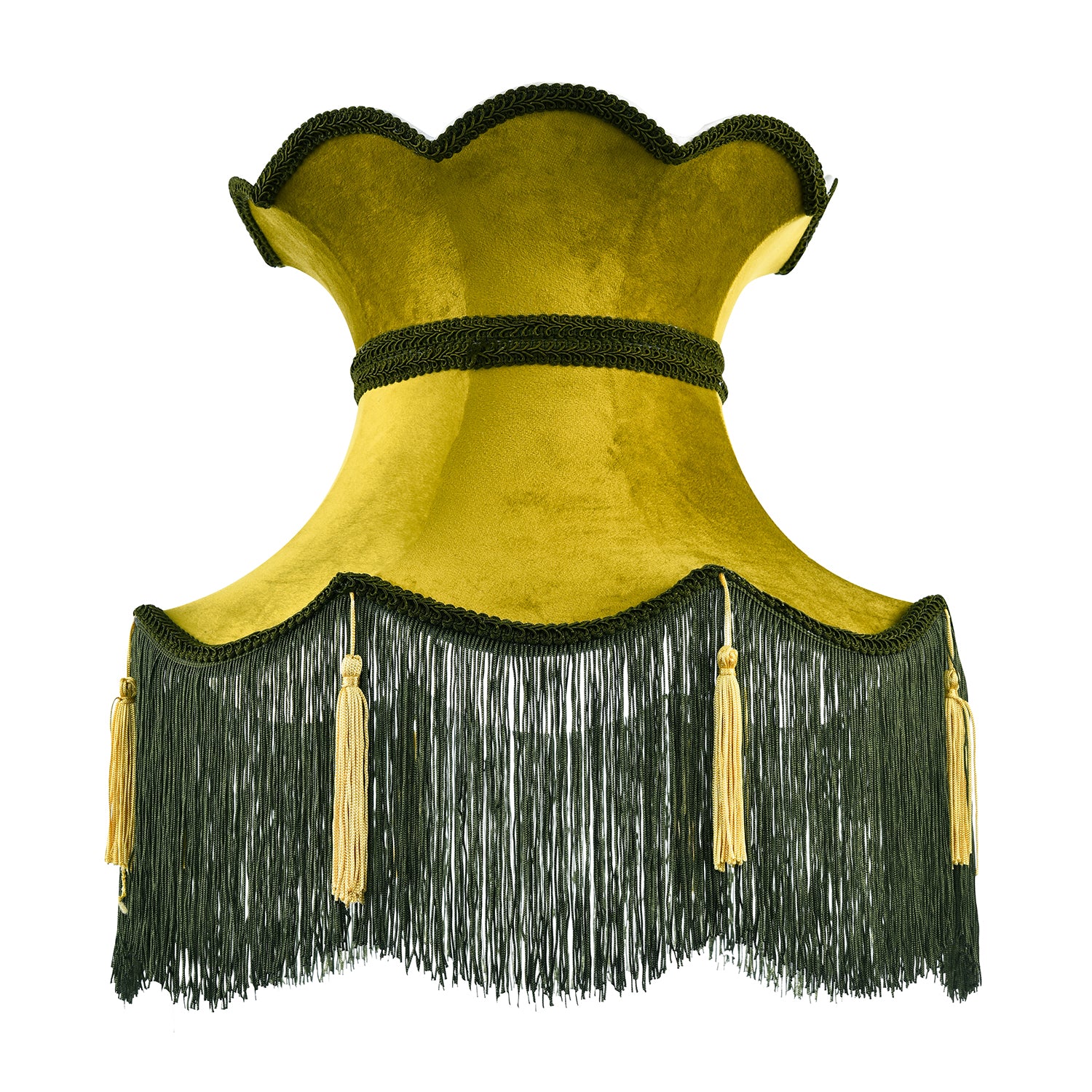 Large Olive and Forest Green Victorian Lamp Shade with Scallop Edges Image 1