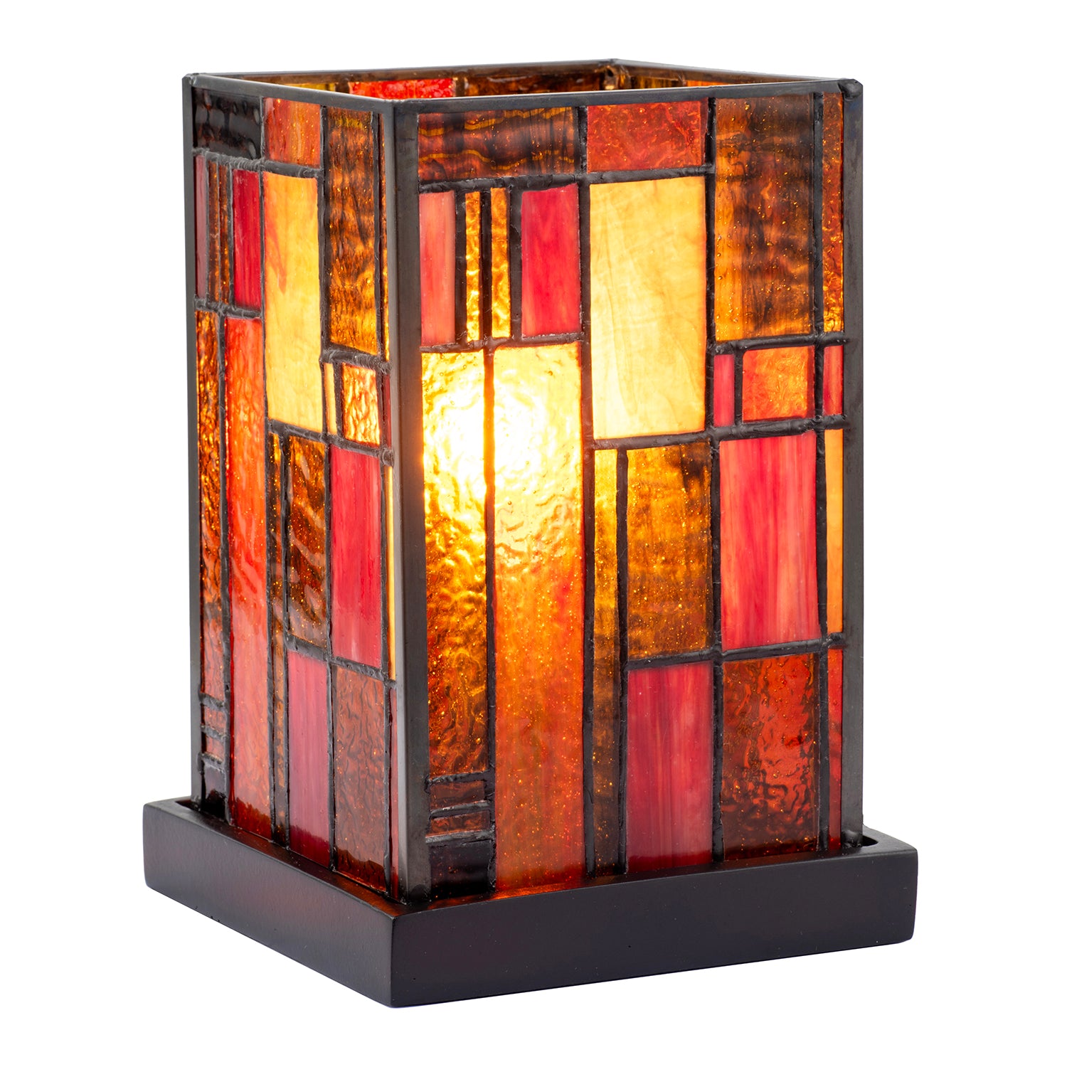 Designer Art Deco Tiffany Glass Table Lamp in Orange and Dusty Red Image 2