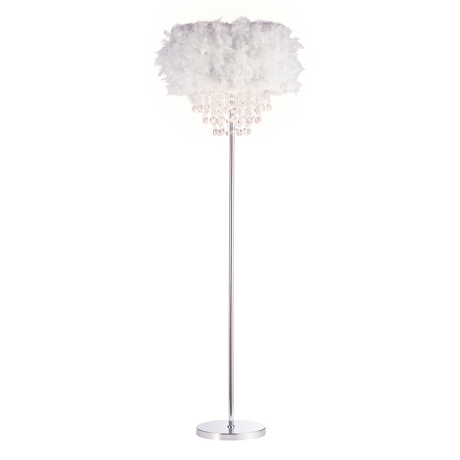 Modern Chandelier Style Grey Feather Floor Lamp with Waterfall Drops Image 1