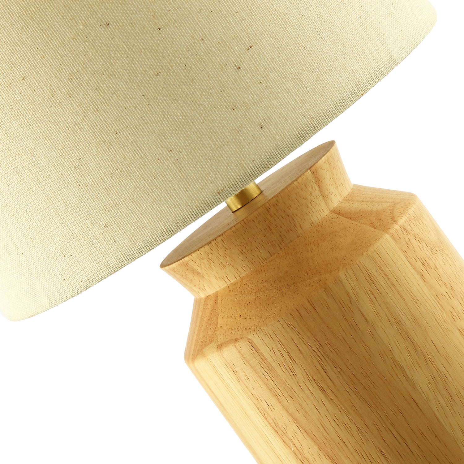 Designer Wooden Table Lamp with Beige Oatmeal Linen Fabric Drum Shade Image 5