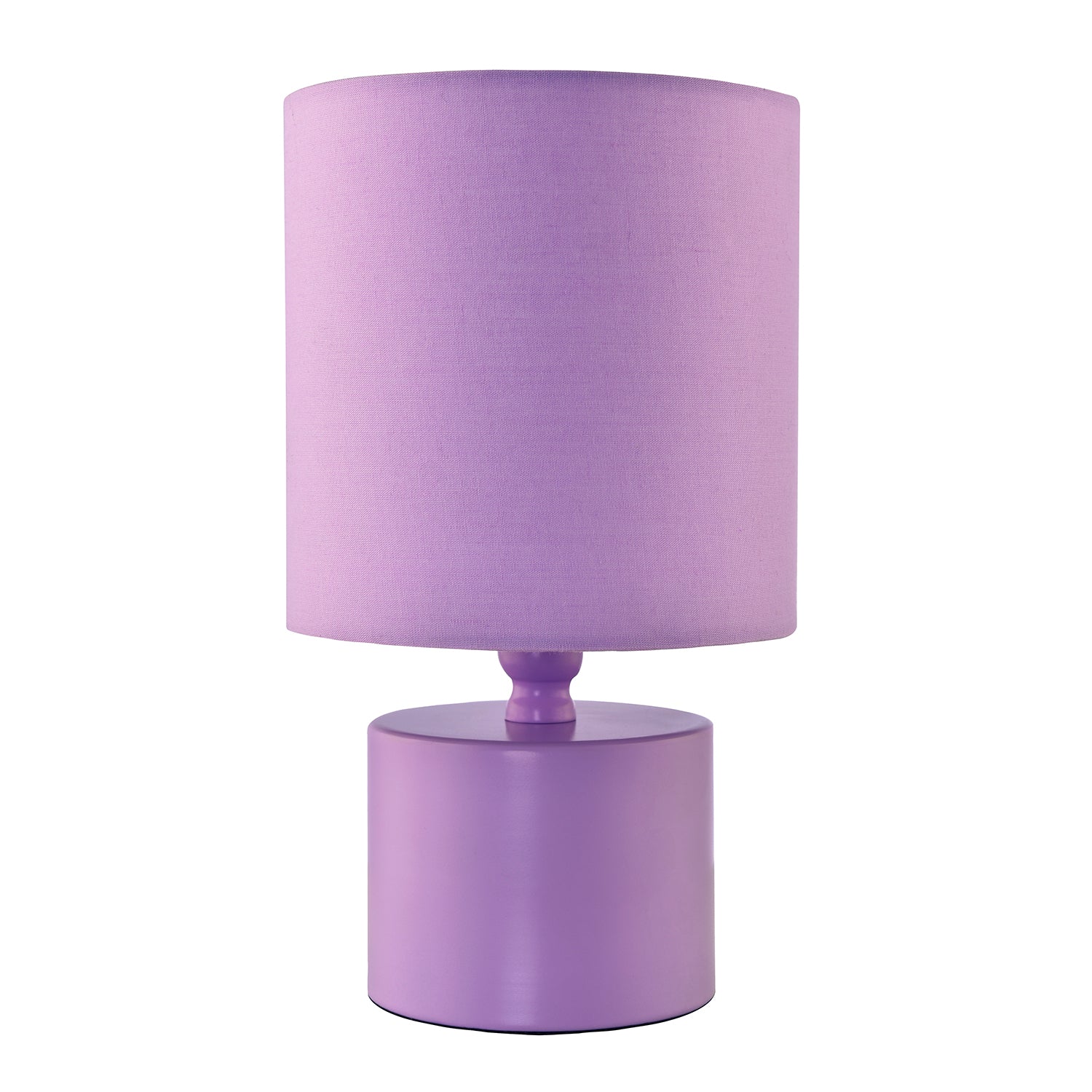 Modern Soft Lilac Glossy Table Lamp with Cotton Fabric Drum Shade Image 1