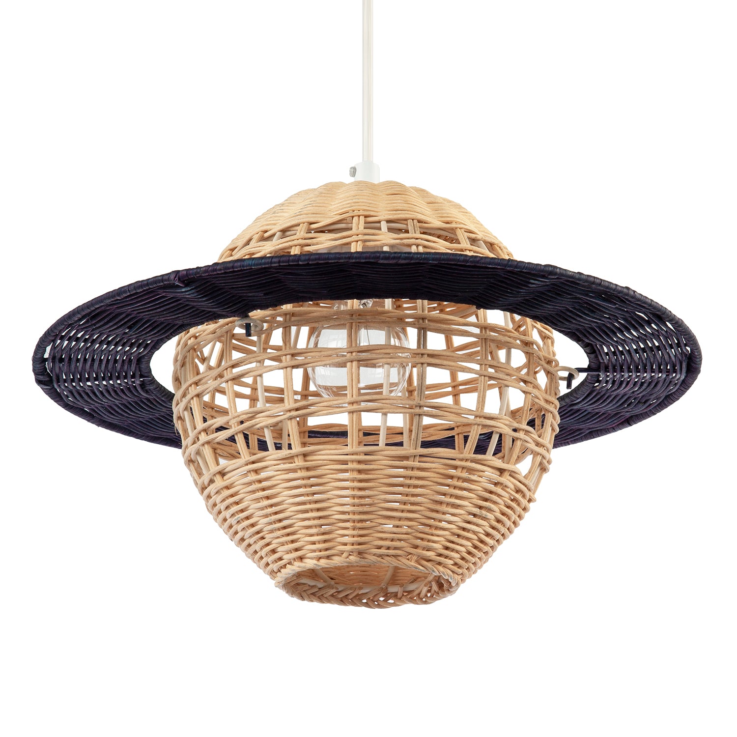 Saturn Planet Childrens Pendant Light Shade in Brown and Black Rattan Image 2