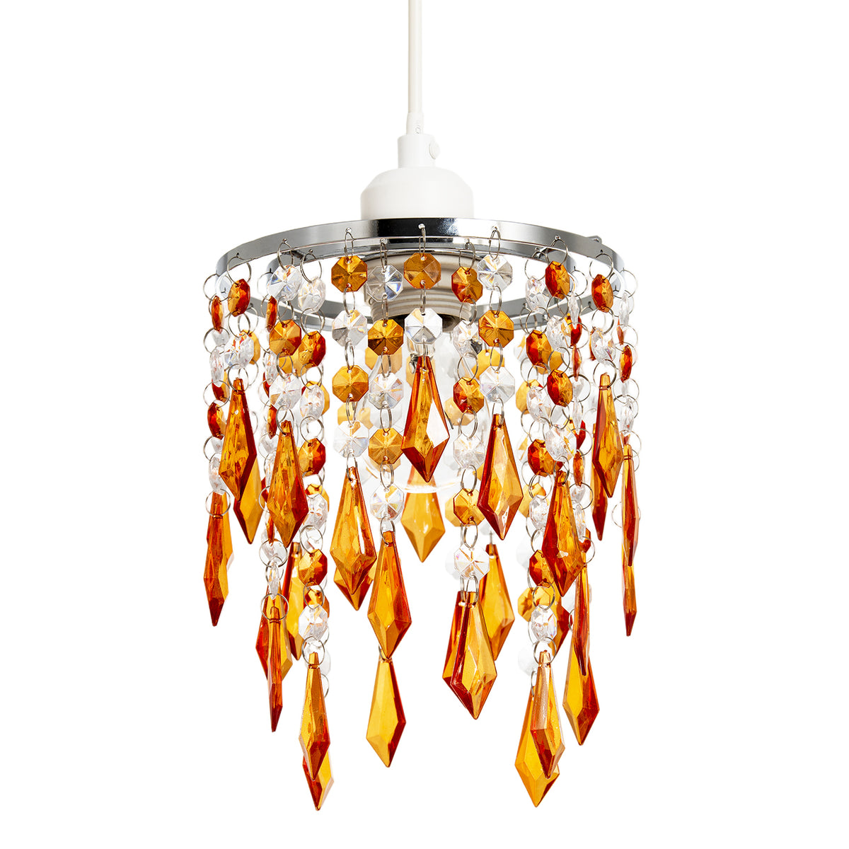 Modern Waterfall Pendant Shade with Clear and Orange Acrylic Drops Image 1