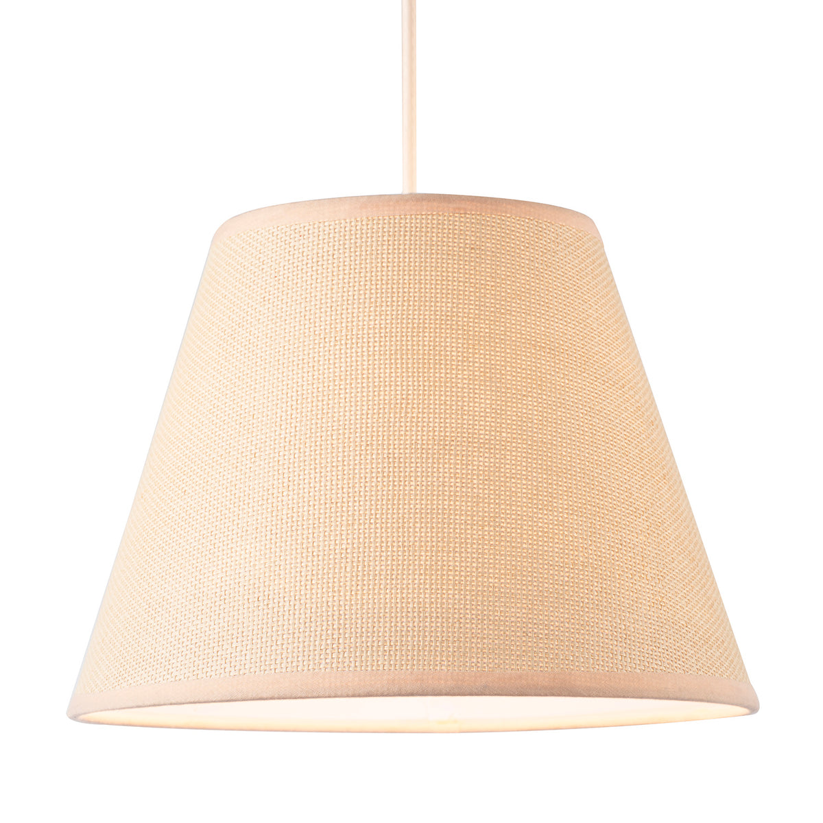Traditional Rattan Tweed Lamp Shade with Pale Pink Cotton Fabric Trims Image 2