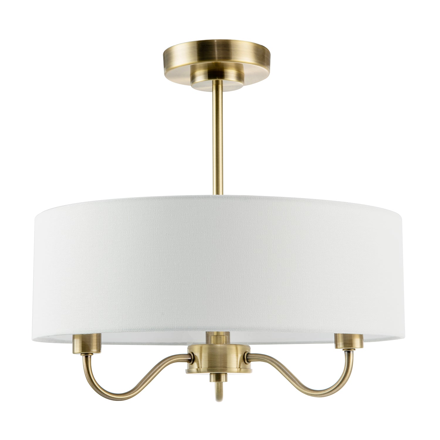 Chic Chandelier Semi Flush Ceiling Light in Antique Brass with Shade Image 1