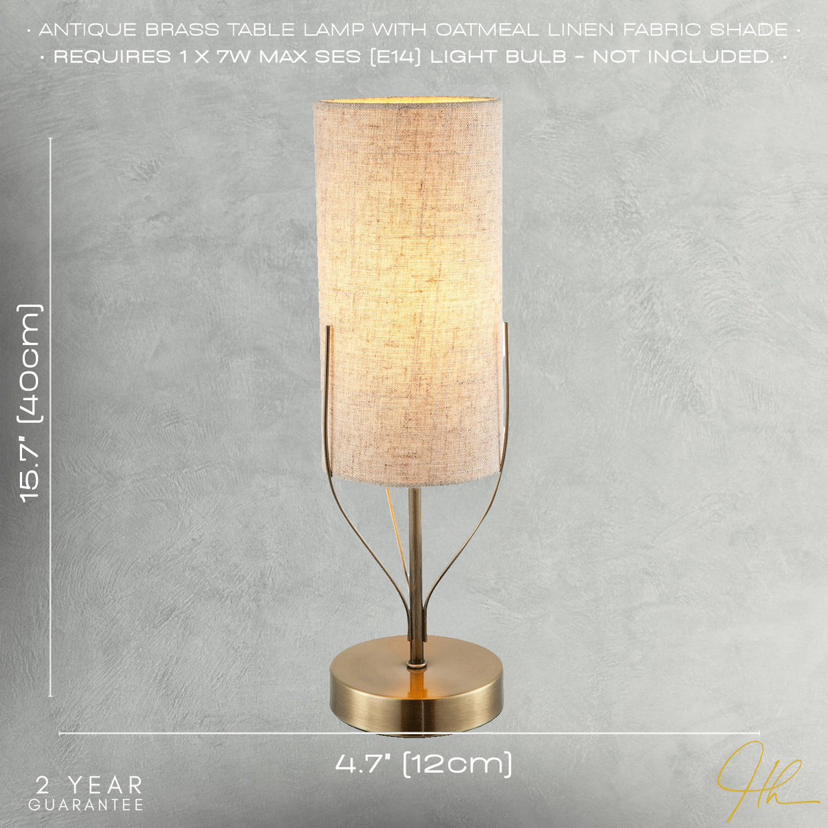 Sleek Antique Brass Metal Table Lamp with Cylindrical Linen Shade Image 7