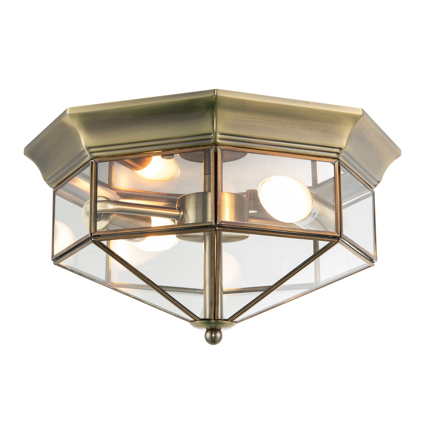 Classic Flush Ceiling Light in Antique Brass with Clear Glass Panels Image 2