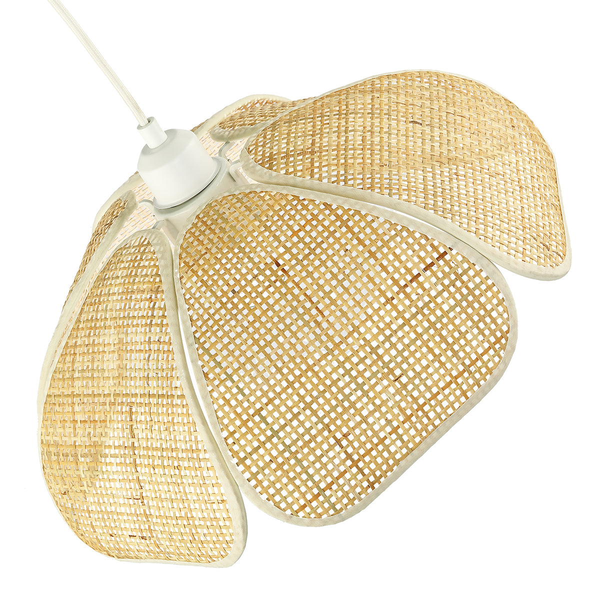 Vintage Art Deco Rattan Pendant Shade with Cream Cotton Fabric Trims Image 4