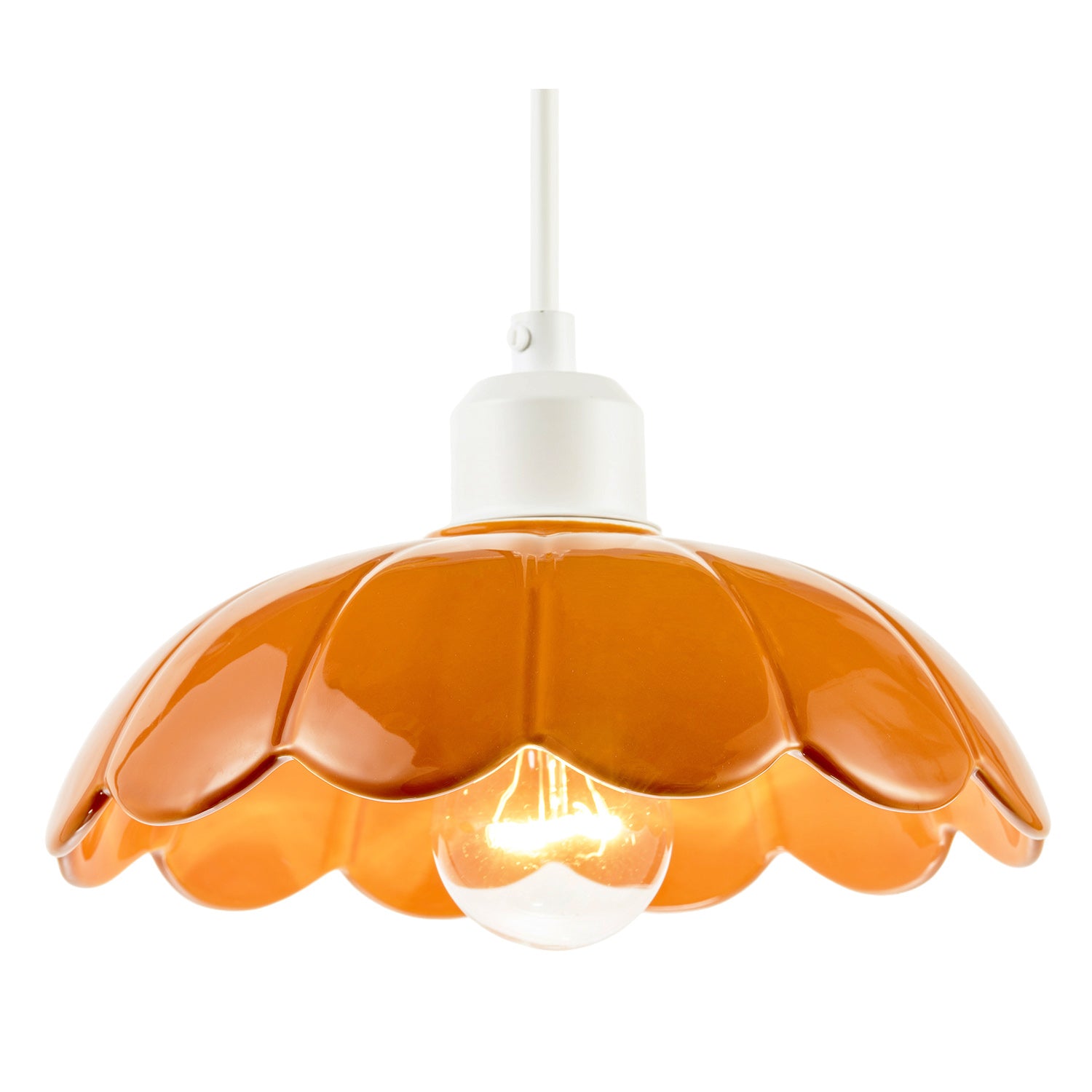Modern Orange Gloss Ceramic Pendant Light Shade with Scallop Edge Image 2