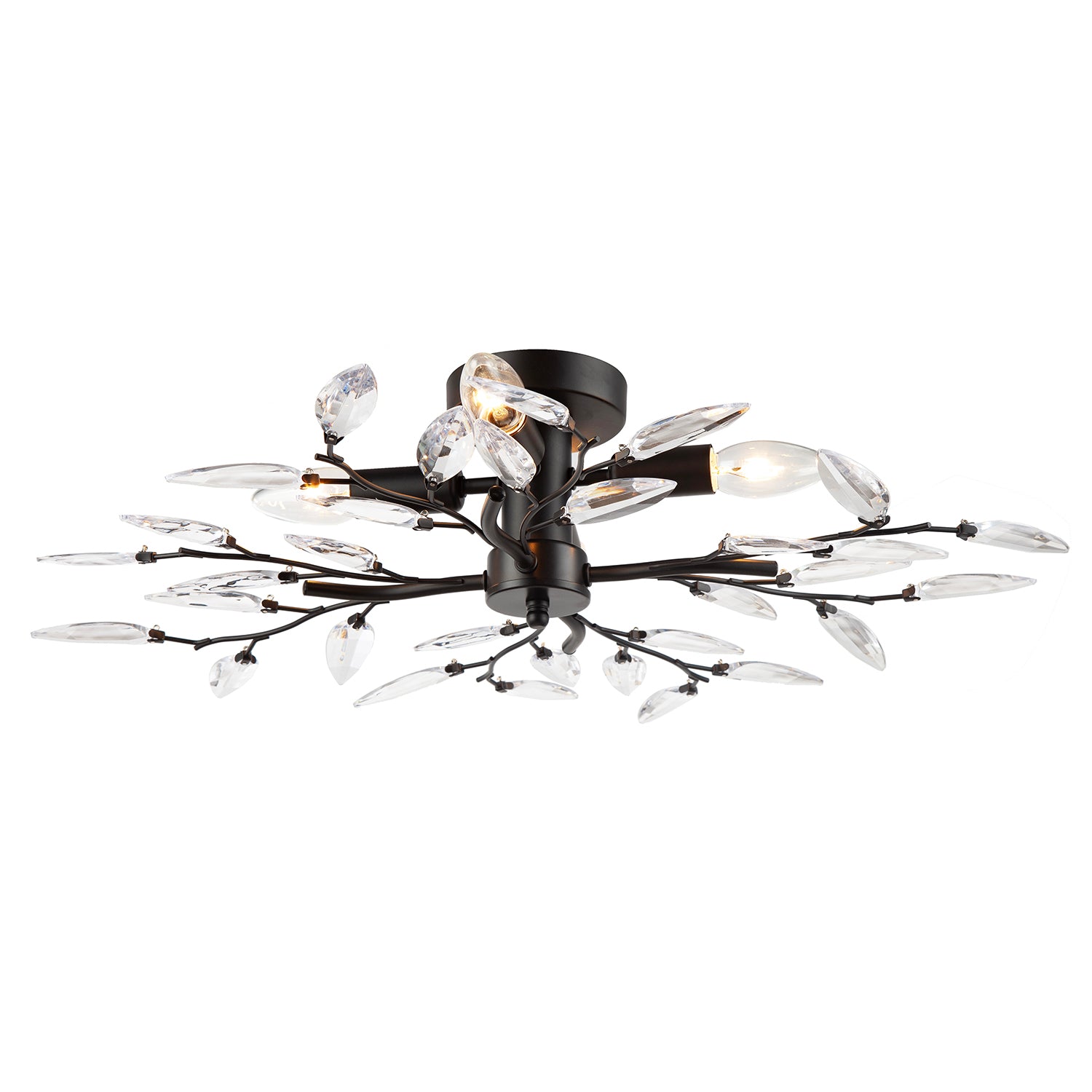 Modern Matte Black Branch Themed Ceiling Light Fitting with Clear Acrylic Leaves Image 1