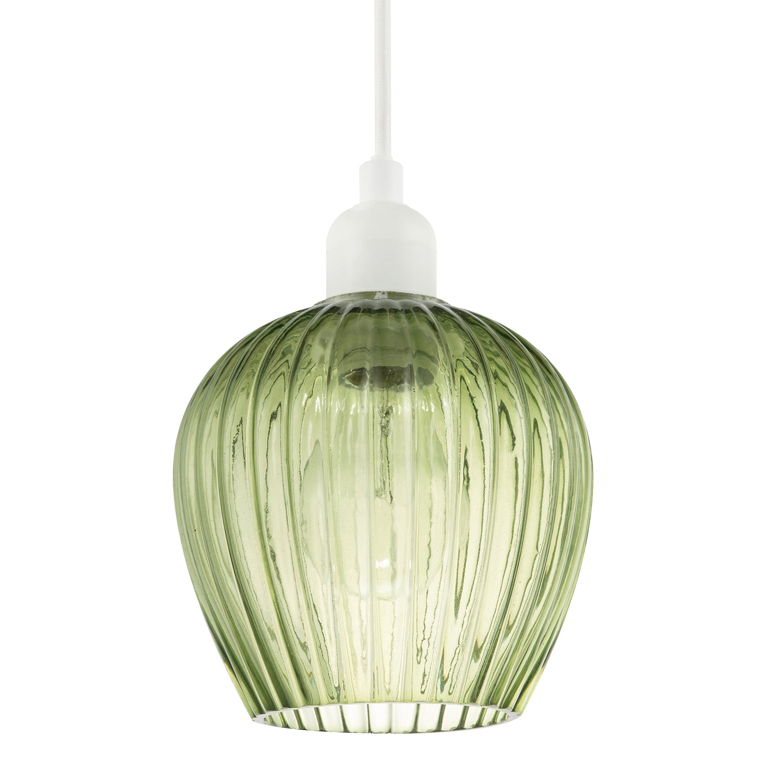 Modern Green Easy Fit Pendant Lighting Shade with Ridged Fluted Lines Image 1