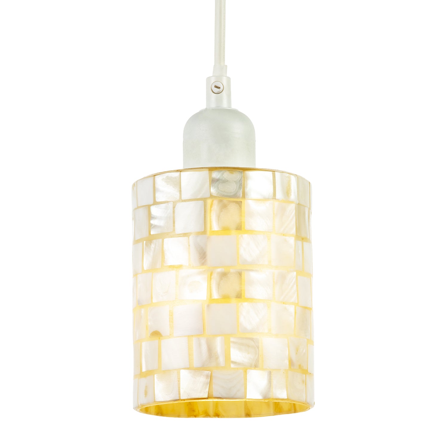 Modern Cylindrical Pendant Light Shade Mother of Pearl Style Mosaic Image 2