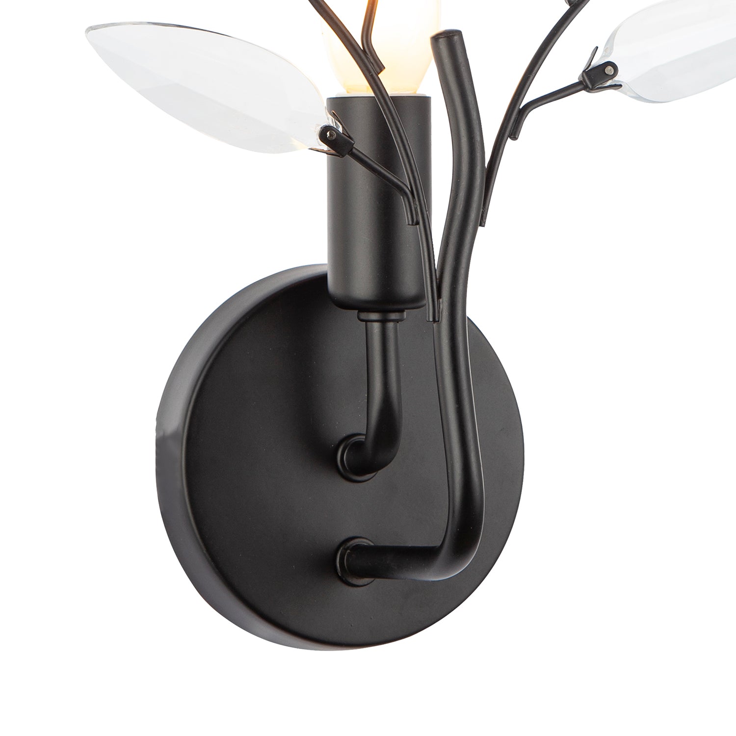 Modern Birch Matte Black Wall Lighting Fixture with Transparent Acrylic Leaves Image 3