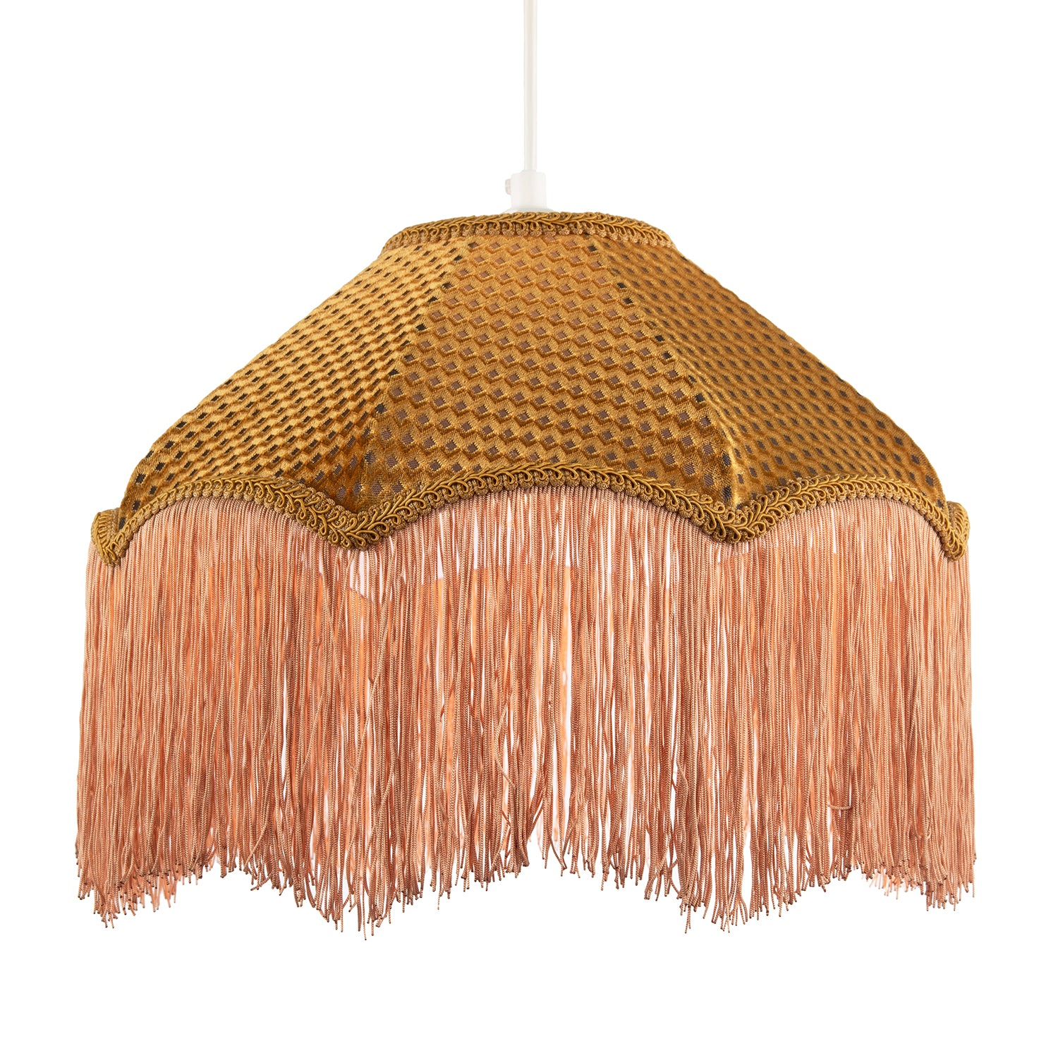 Golden Ochre Victorian Scallop Pendant Light Shade with Long Tassels Image 2