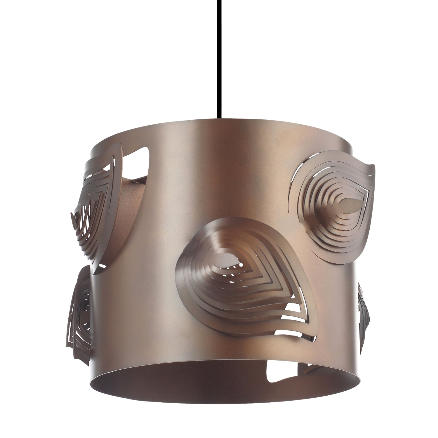 Matte Bronze Solid Metal Easy Fit Pendant Shade with Laser Cut Leaves Image 3