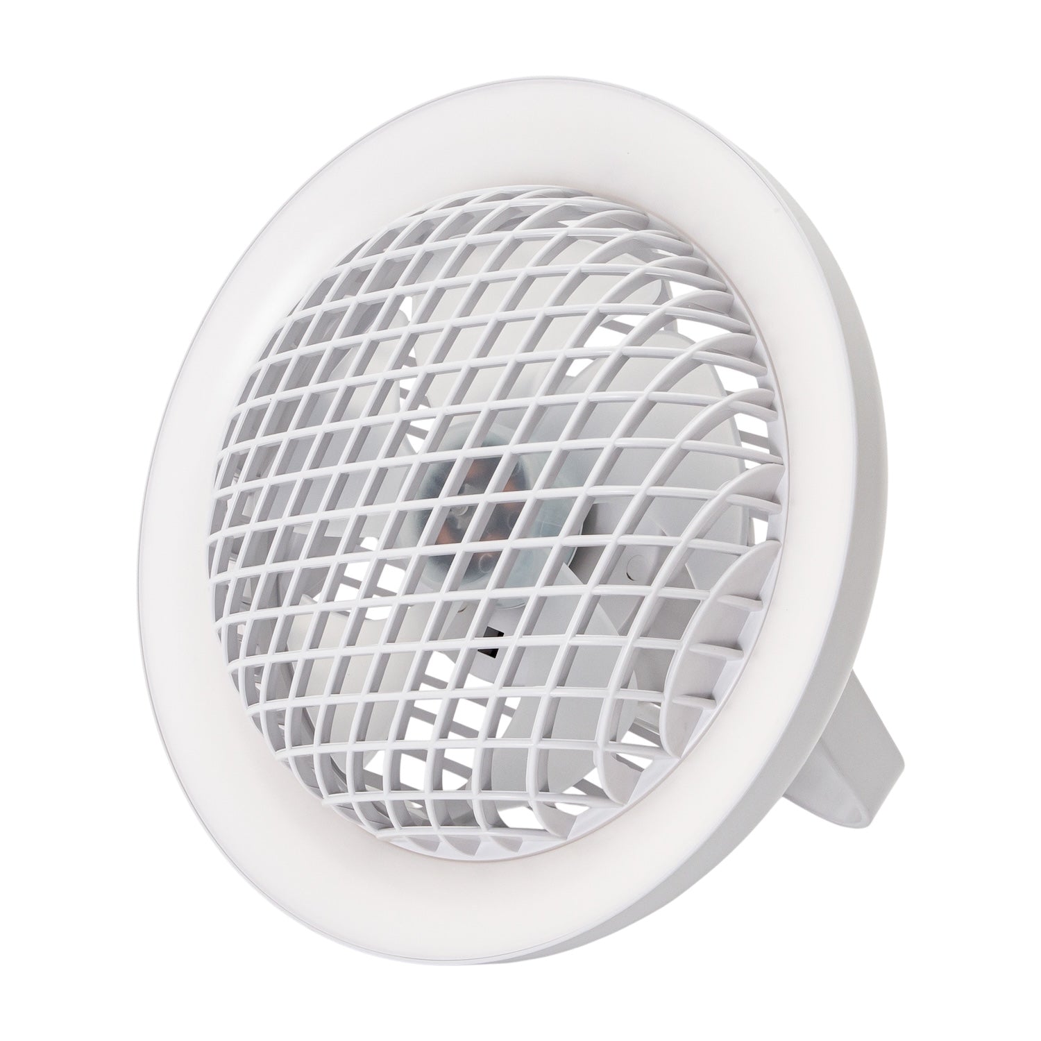 White Rechargeable 3 Speed Desk Fan with LED Dimmable Ring Light Image 1