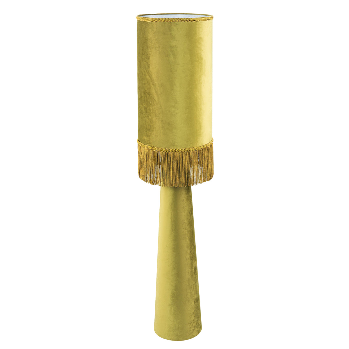 Vintage Olive Velvet Fabric Floor Lamp with Victorian Trim and Tassels Image 1